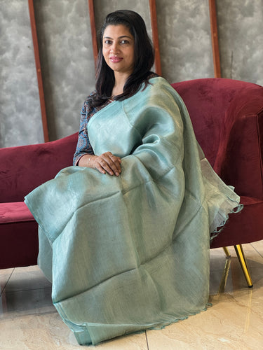 Silver Zari Weaved Tussar Tissue Saree | HS1131