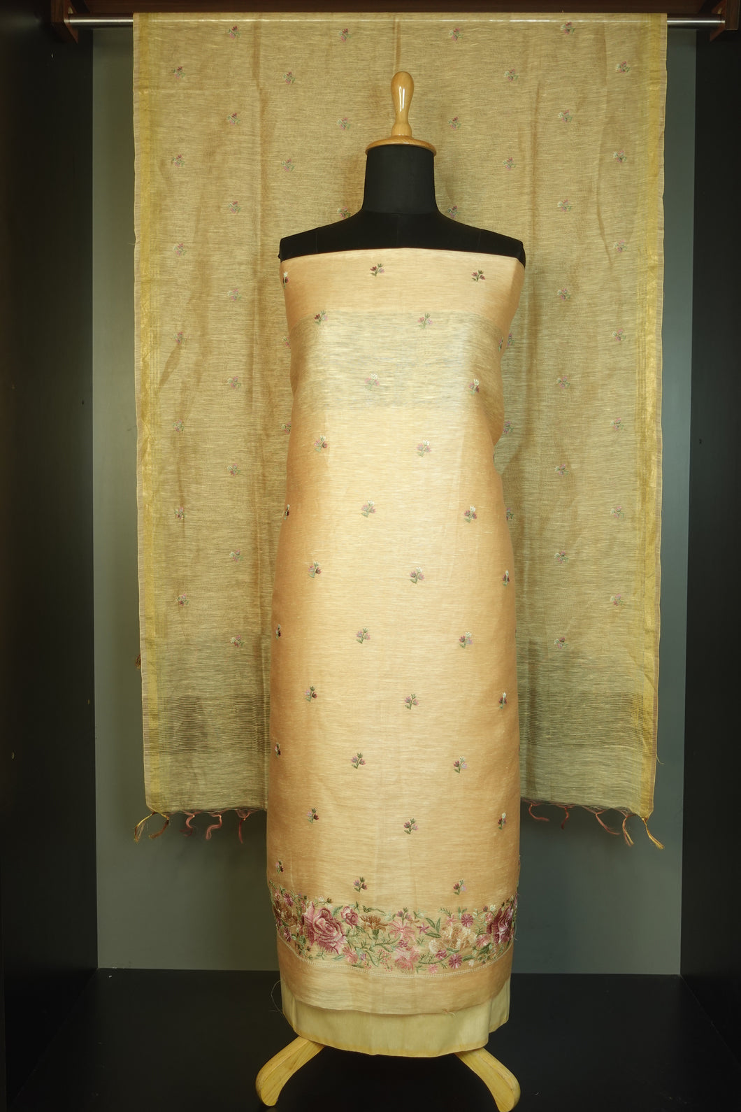 Computerized Embroidery Design With Floral  Design Silk Linen Salwar Set|  HS965