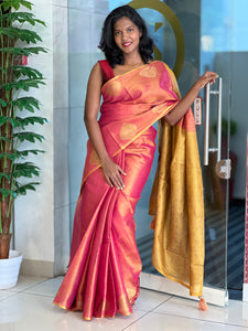 Traditional Zari Buta Detailed Tissue Linen Saree | HT113