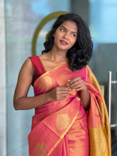 Traditional Zari Buta Detailed Tissue Linen Saree | HT113