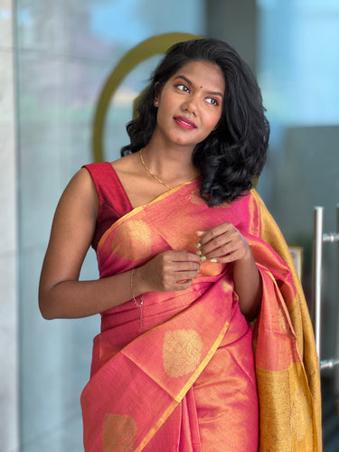Traditional Zari Buta Detailed Tissue Linen Saree | HT113