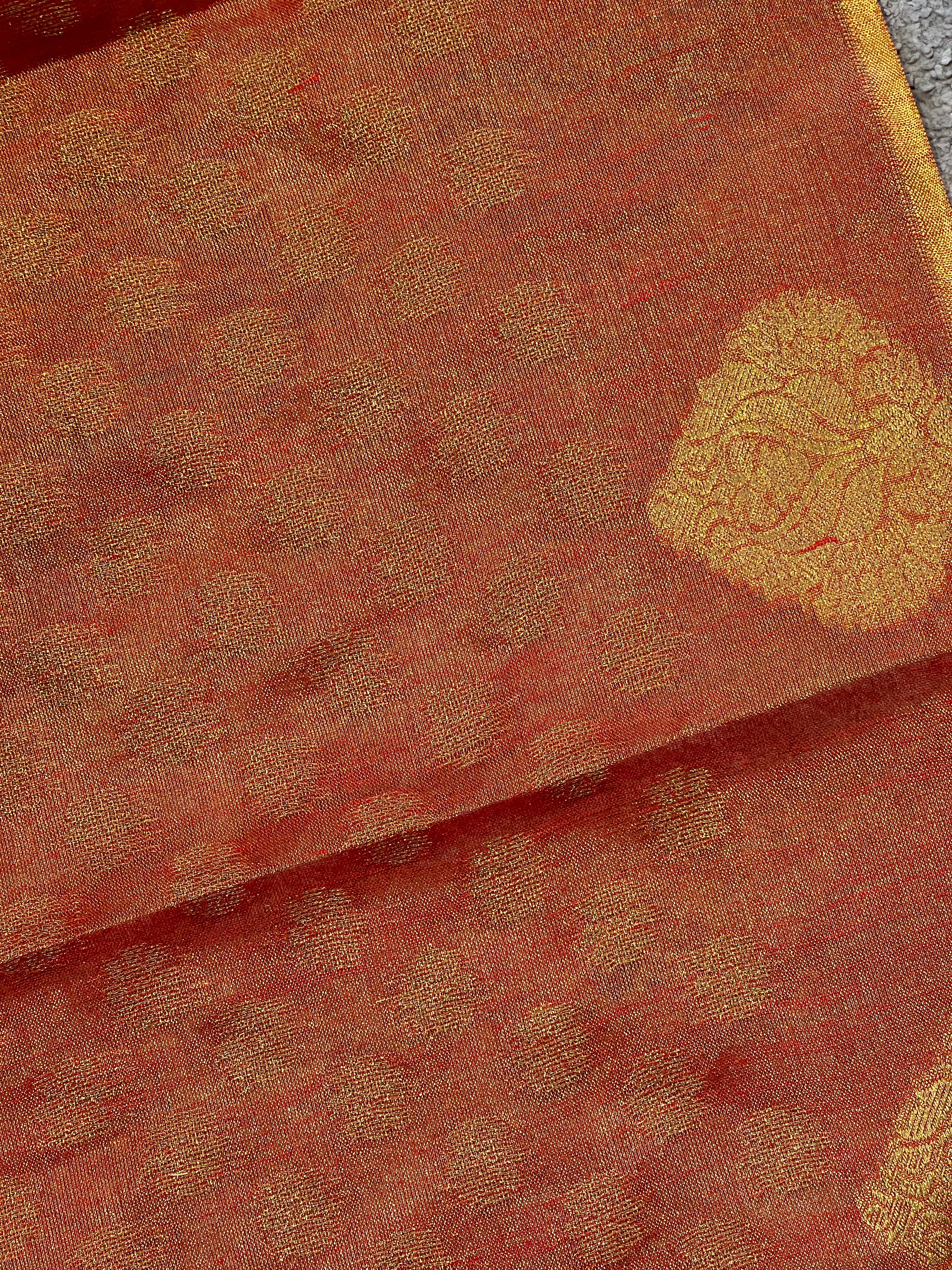 Traditional Zari Buta Detailed Tissue Linen Saree | HT114