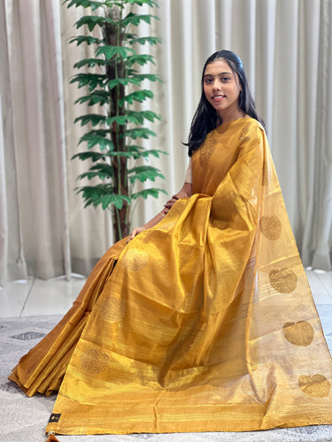 Traditional Zari Buta Detailed Tissue Linen Saree | HT116