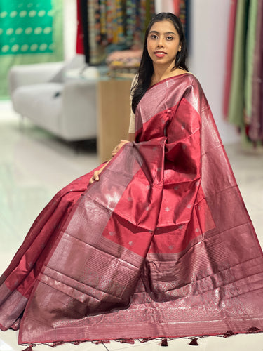 Traditional Silver Zari Buta Weaved Semi Silk Saree | HT158