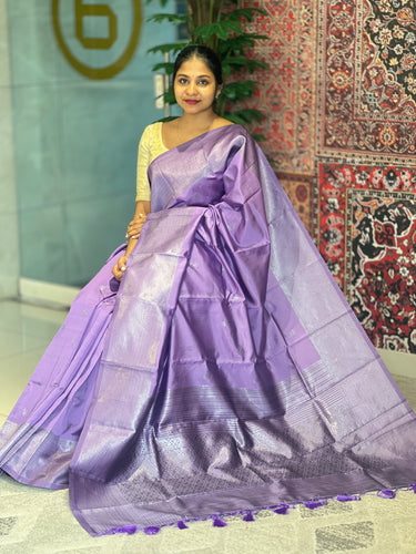 Traditional Silver Zari Buta Weaved Semi Silk Saree | HT159