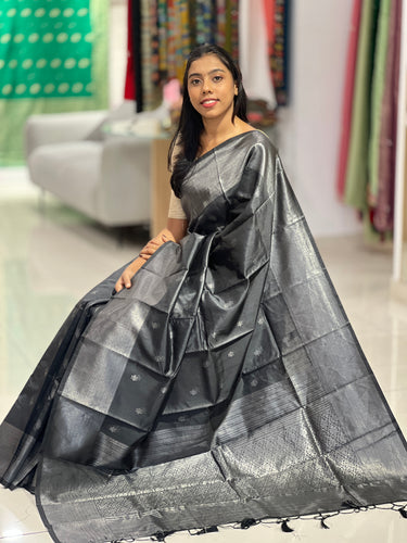 Traditional Silver Zari Buta Weaved Semi Silk Saree | HT160