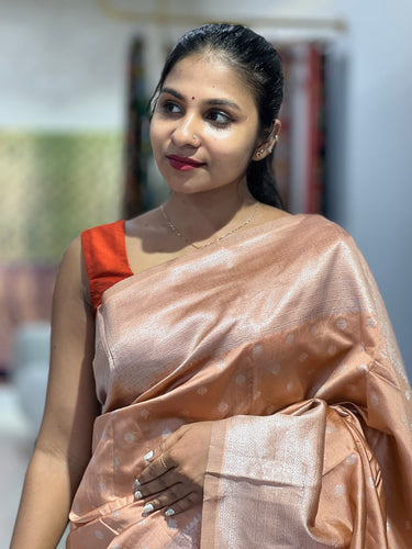 Traditional Silver Zari Buta Weaved Semi Silk Saree | HT169
