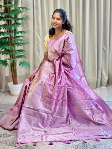 Traditional Silver Zari Buta Weaved Semi Silk Saree | HT170