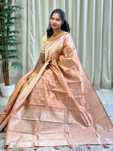 Traditional Silver Zari Buta Weaved Semi Silk Saree | HT177