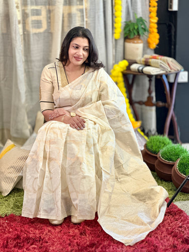 Jaal Weaving Patterned Banarasi Chanderi Finish Saree | HT259