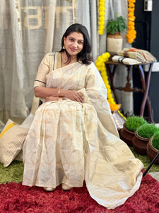 Jaal Weaving Patterned Banarasi Chanderi Finish Saree | HT259