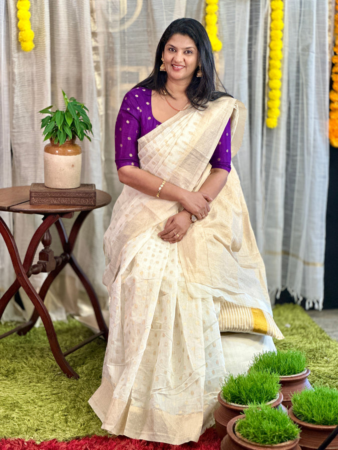 Floral Butta Weaved Banarasi Chanderi Saree | HT264