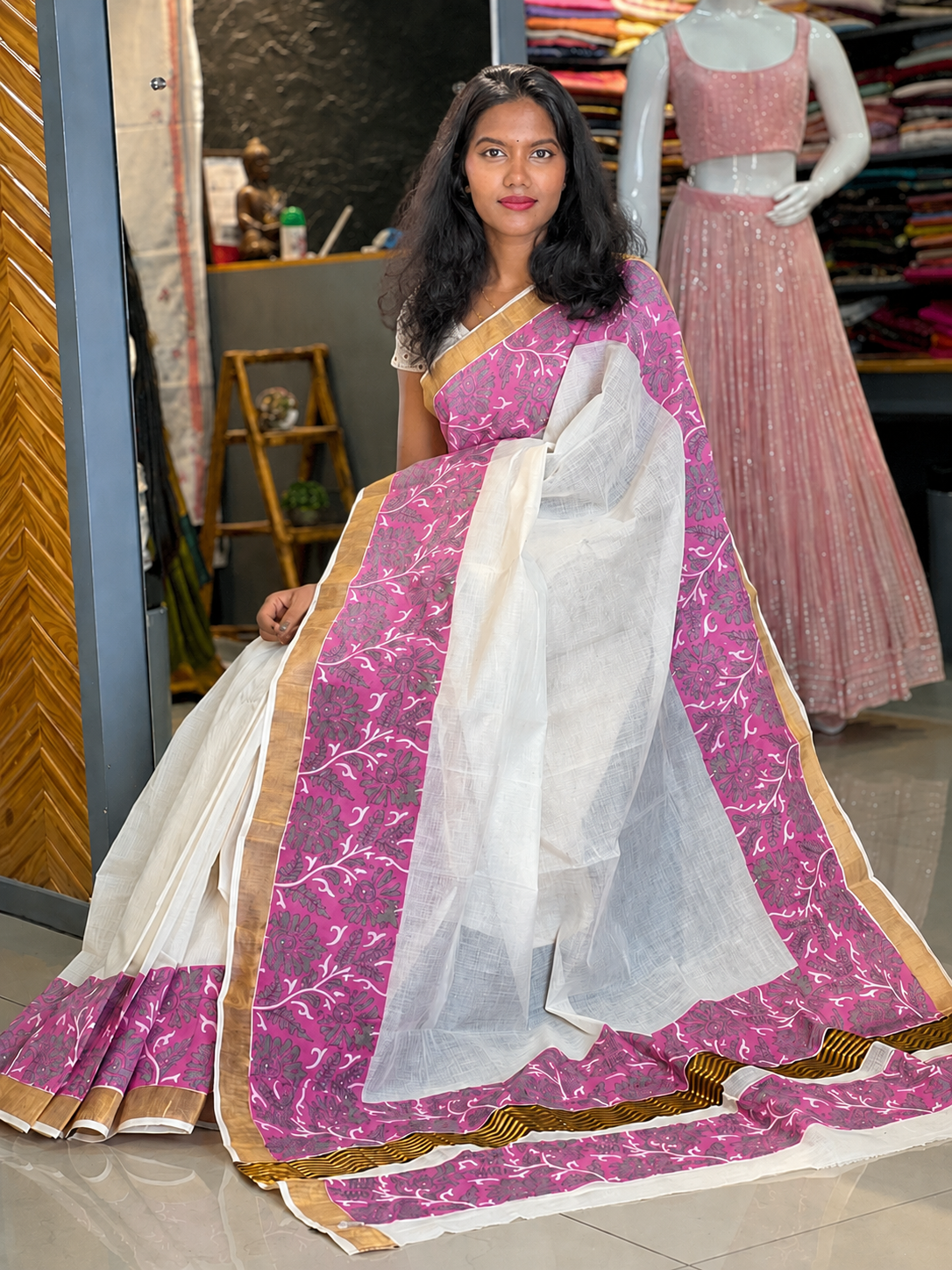 Screen Printed Kerala Cotton Saree | KP108