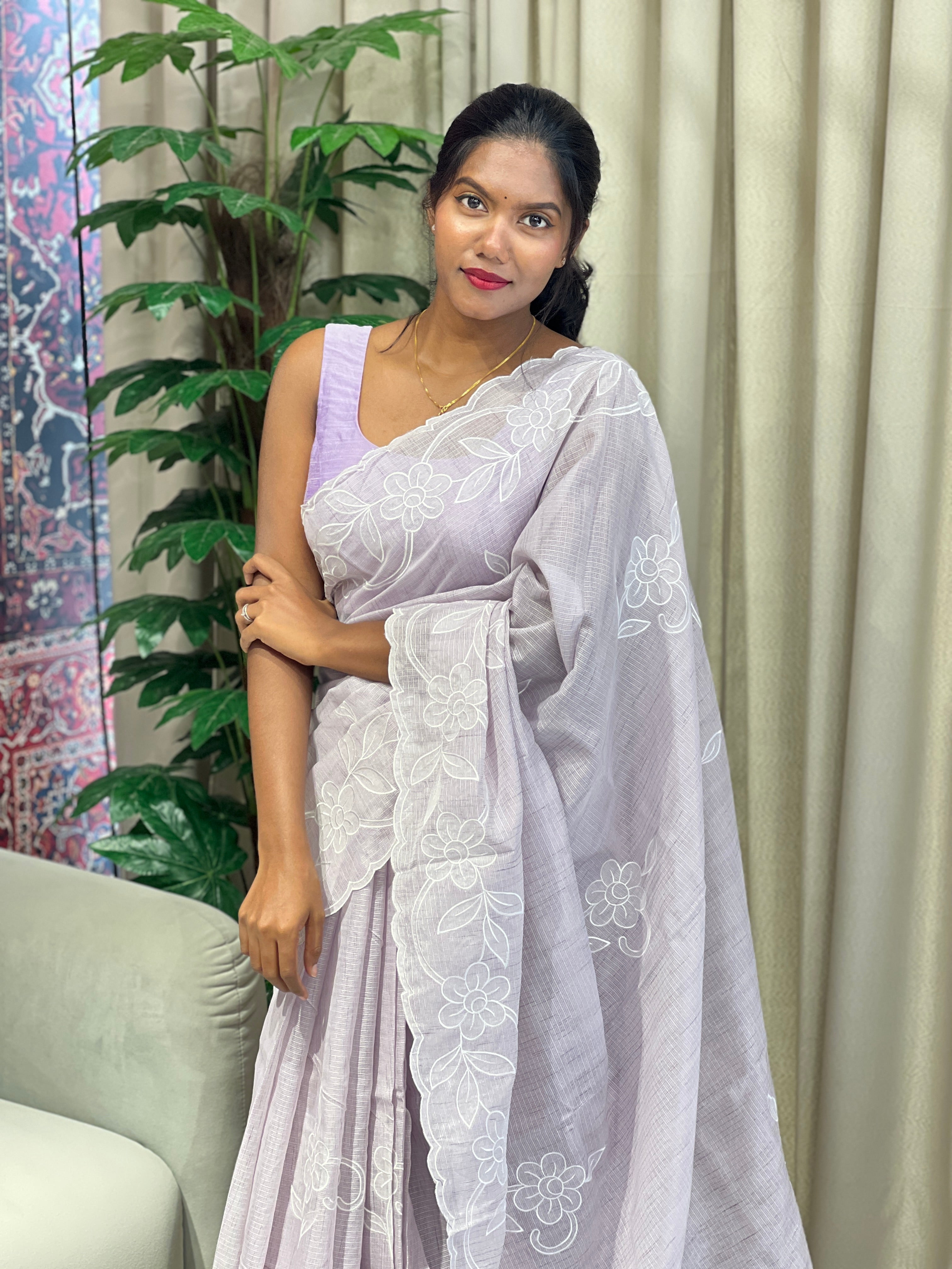 Floral Applique Detailed Silky Kota Saree | BLD1811