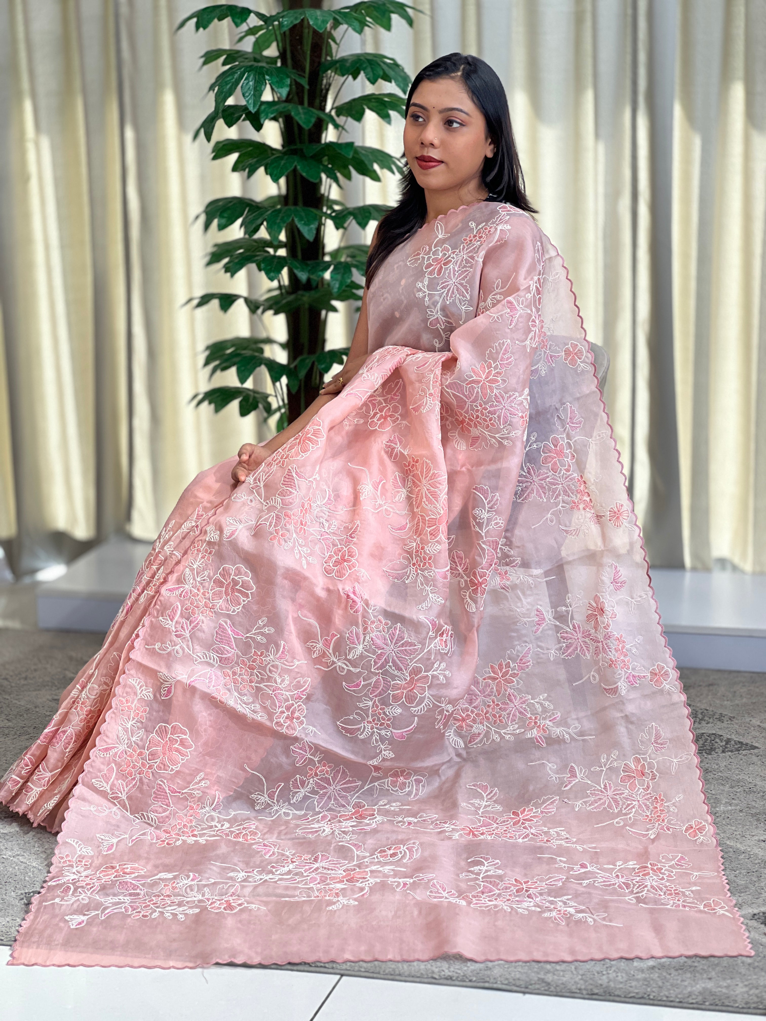 Code Embroidery Pure Organza Saree  | YNG1558