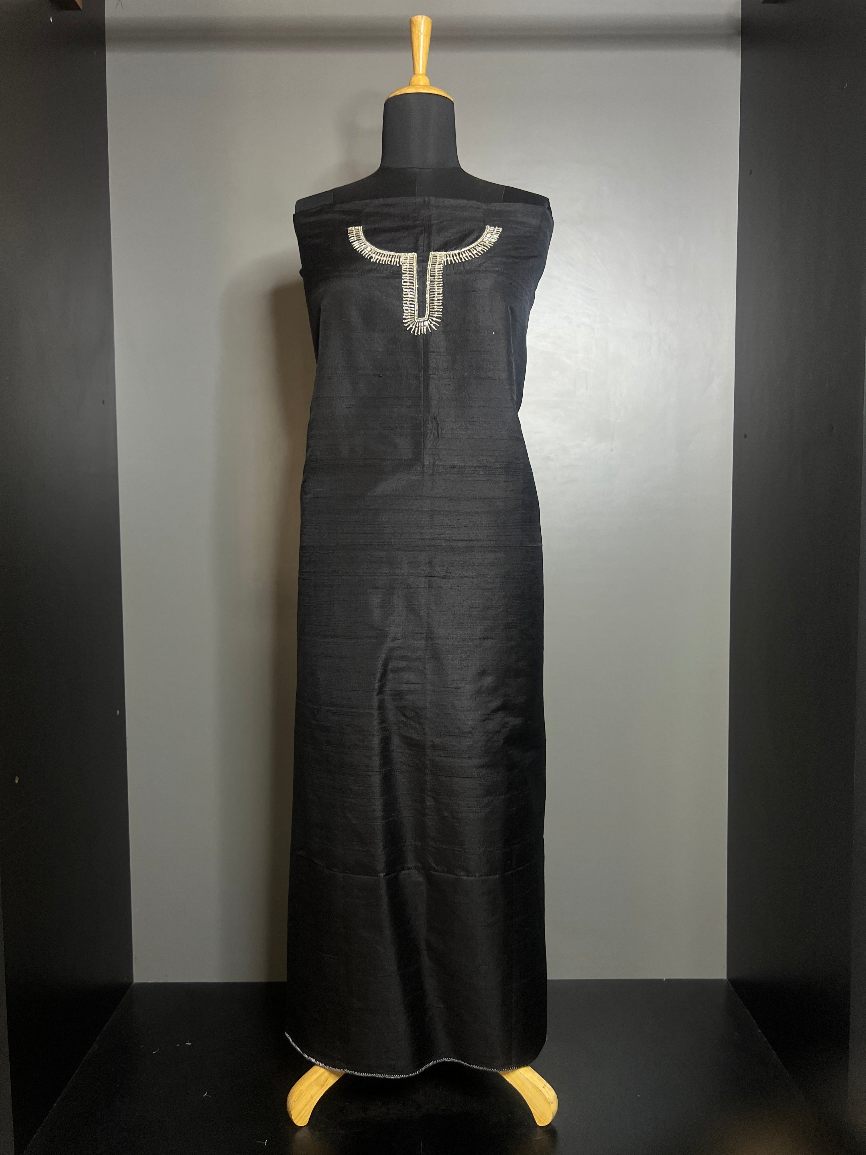 Hand Embroidery Detailed Raw Silk Kurta Material  | DN180