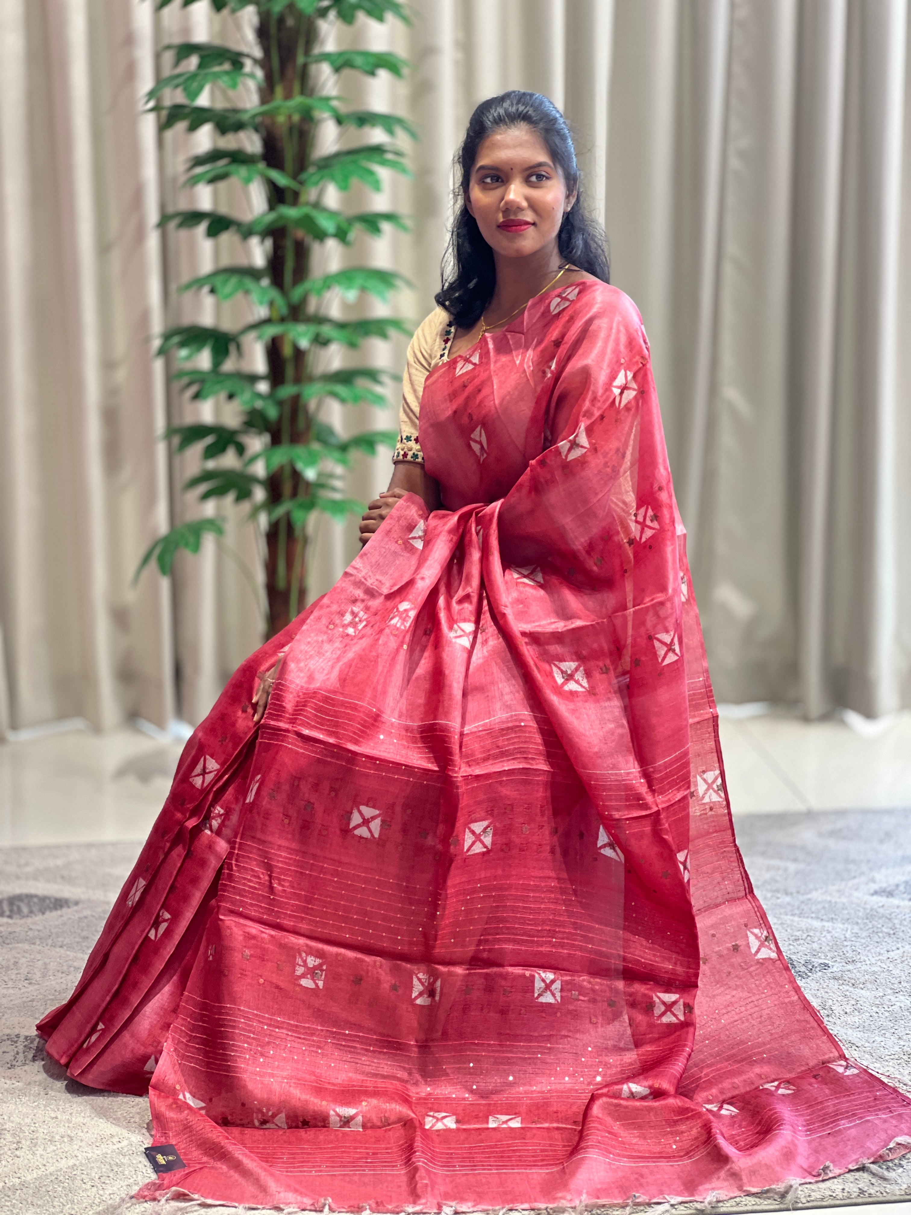 Digital Print With Metal Pital Detailed Tussar Saree | ACT1614