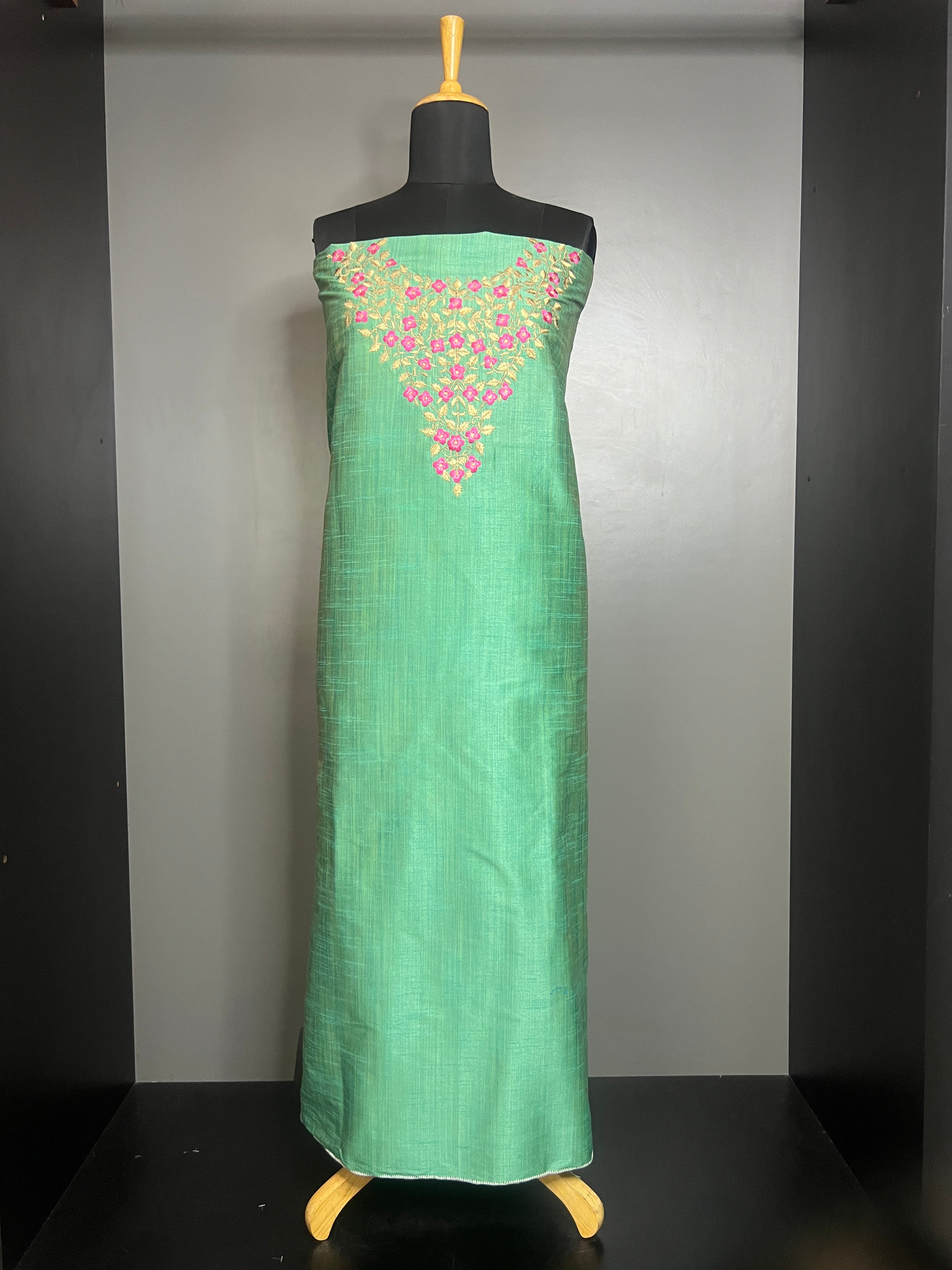 Floral Embroidered  Chanderi  Kurta Material | DN112