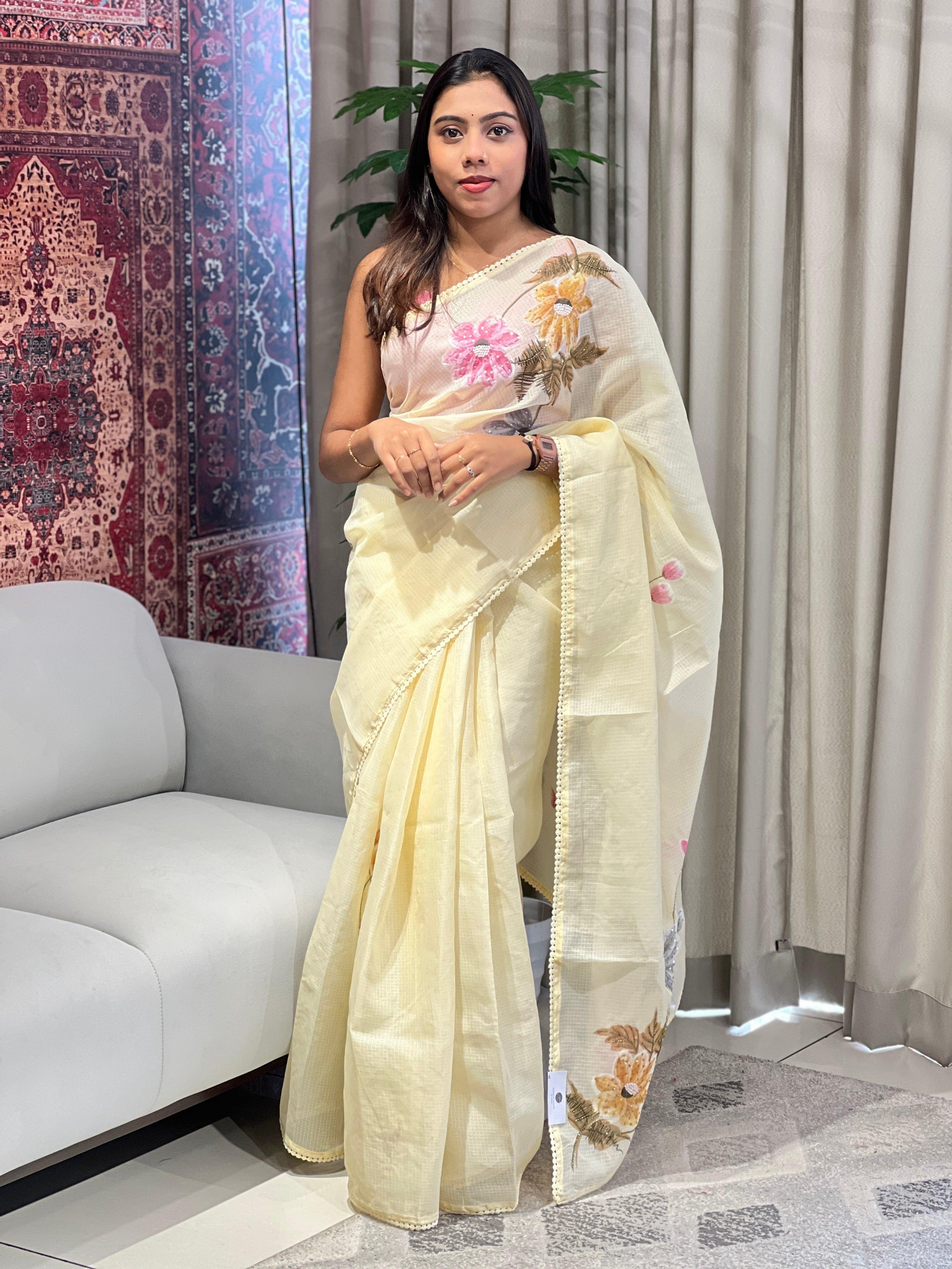 Floral Patterned Silky Kota Saree | BLD1848