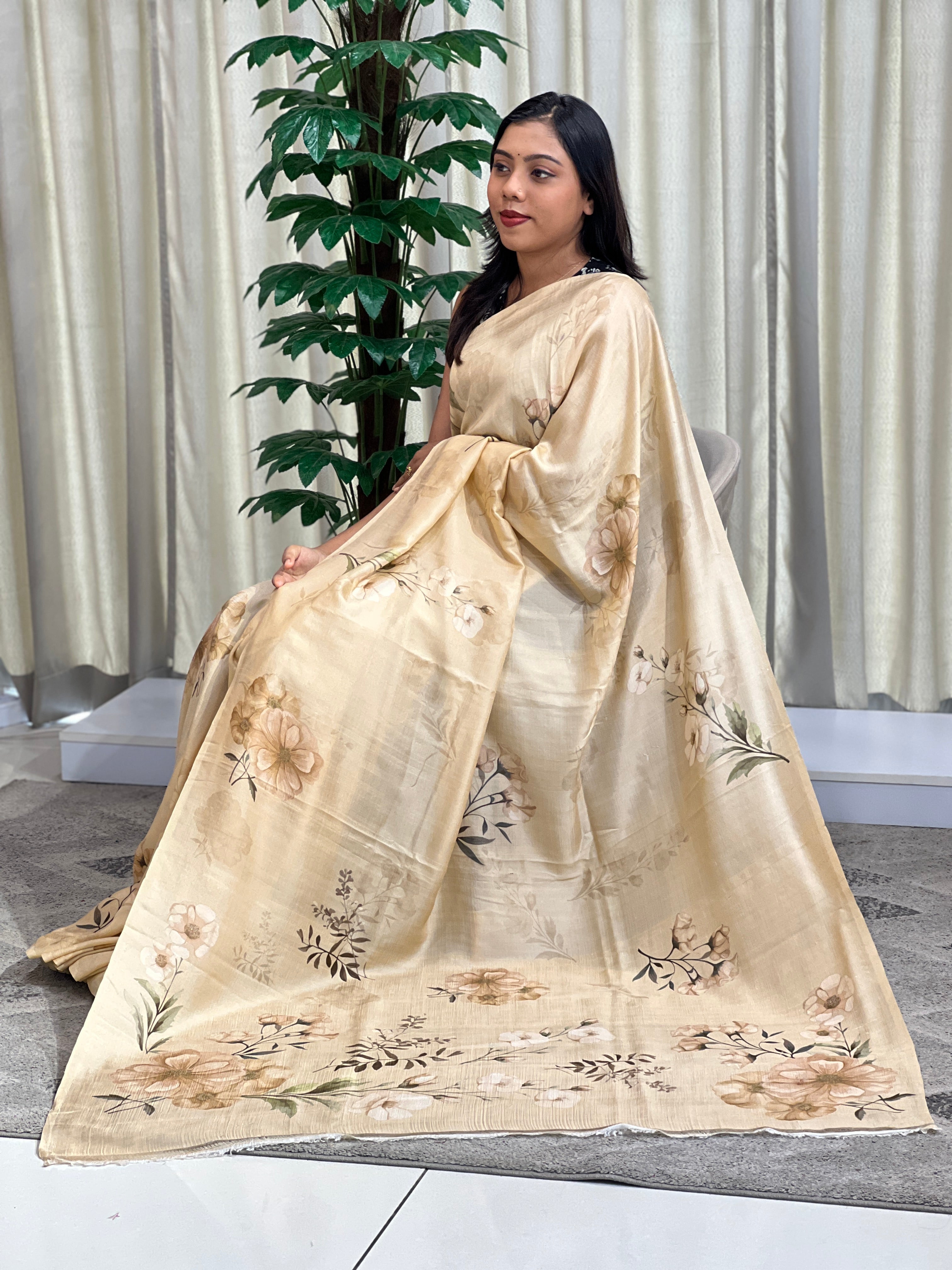 Digital Printed Pattern Tussar Georgette Saree | SBS1440