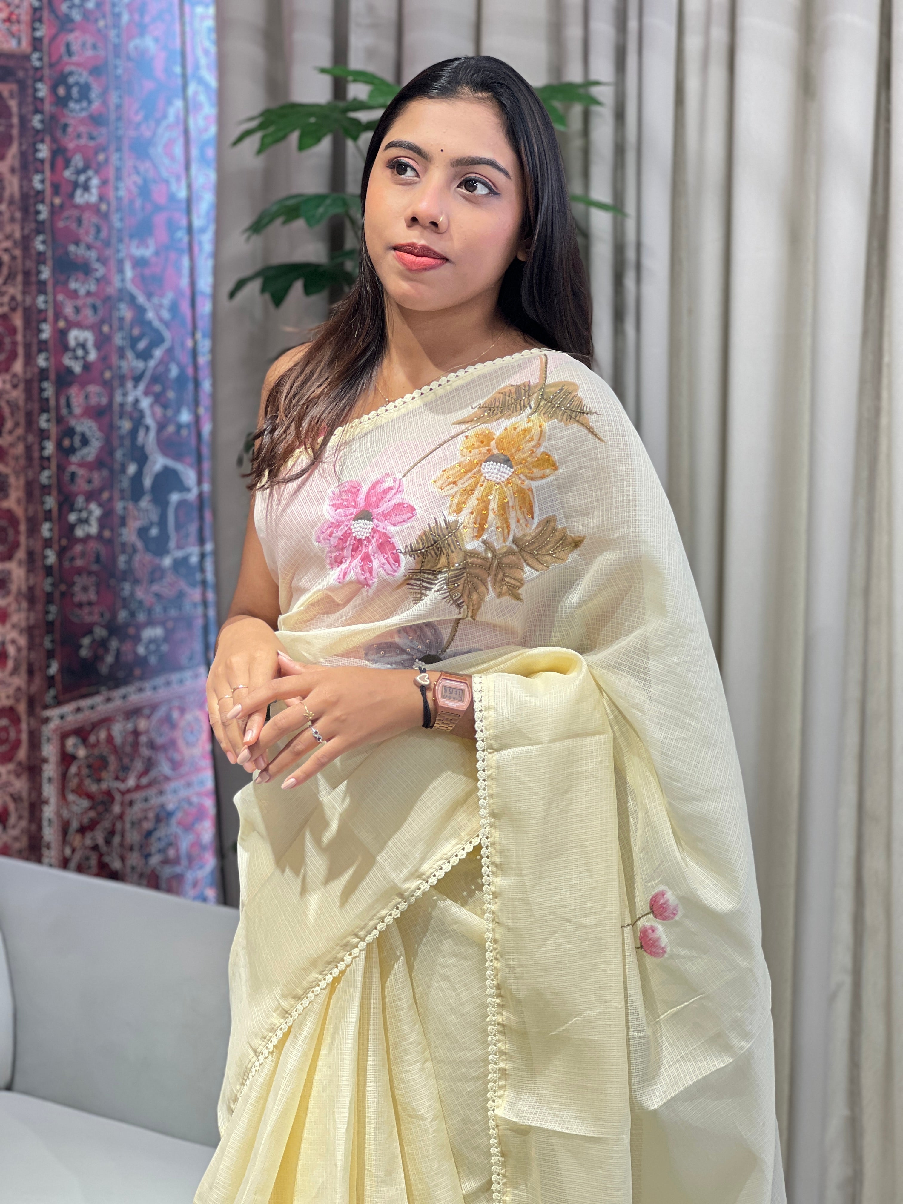 Floral Patterned Silky Kota Saree | BLD1848