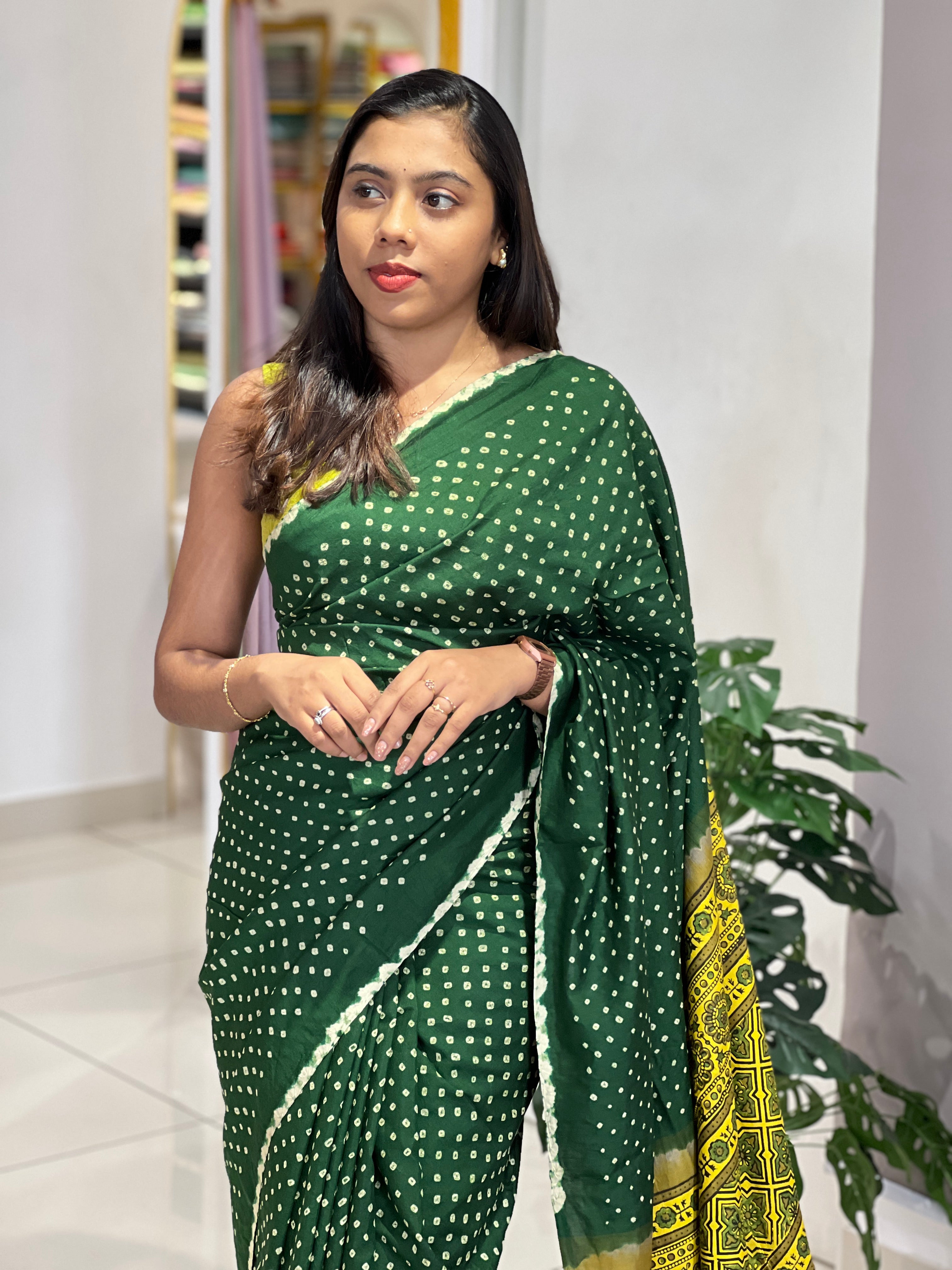 Hand Tie & Dye and Ajrakh Pattern Tussar Saree | MSB157