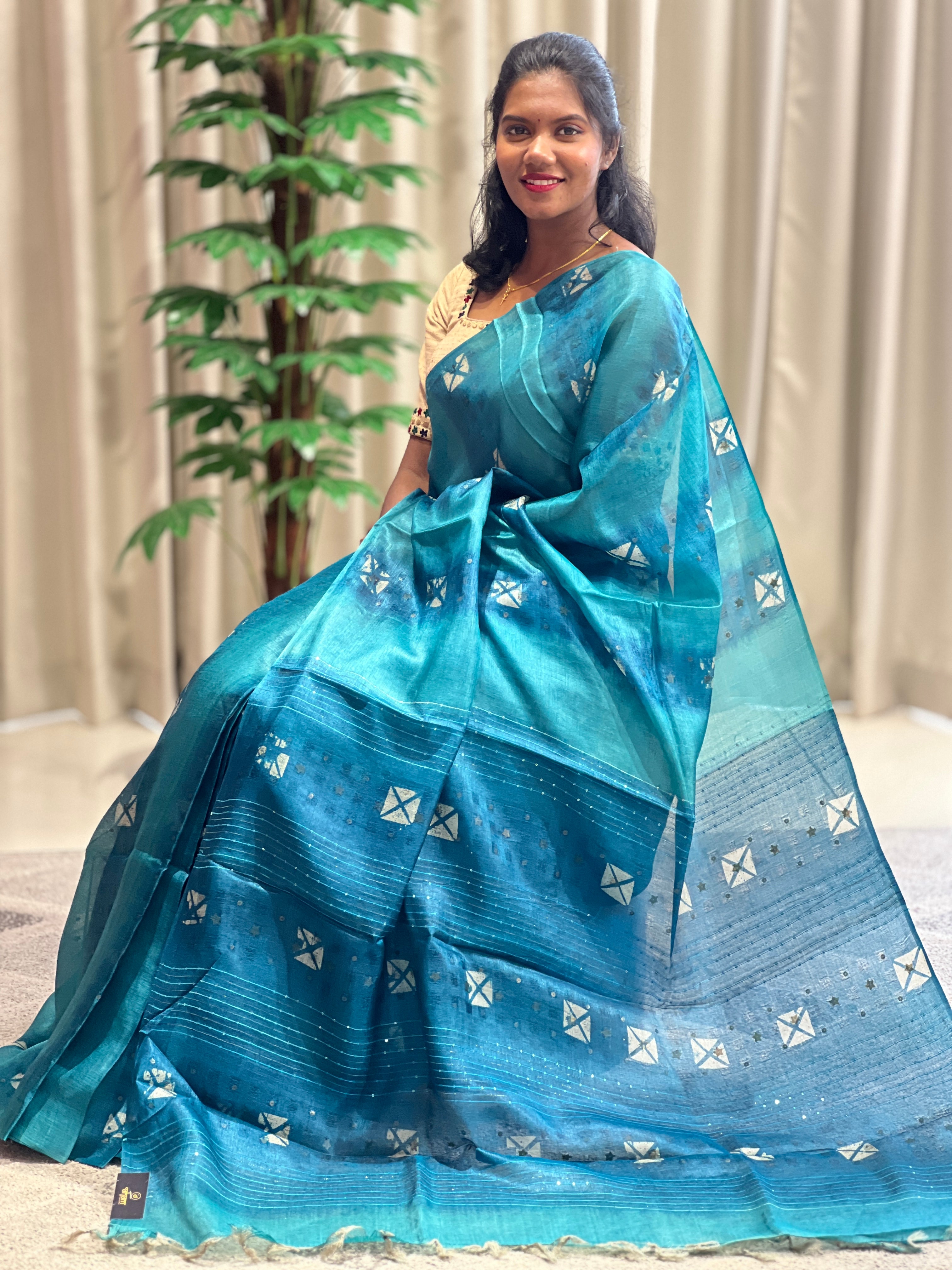 Digital Print With Metal Pital Detailed Tussar Saree | ACT1615