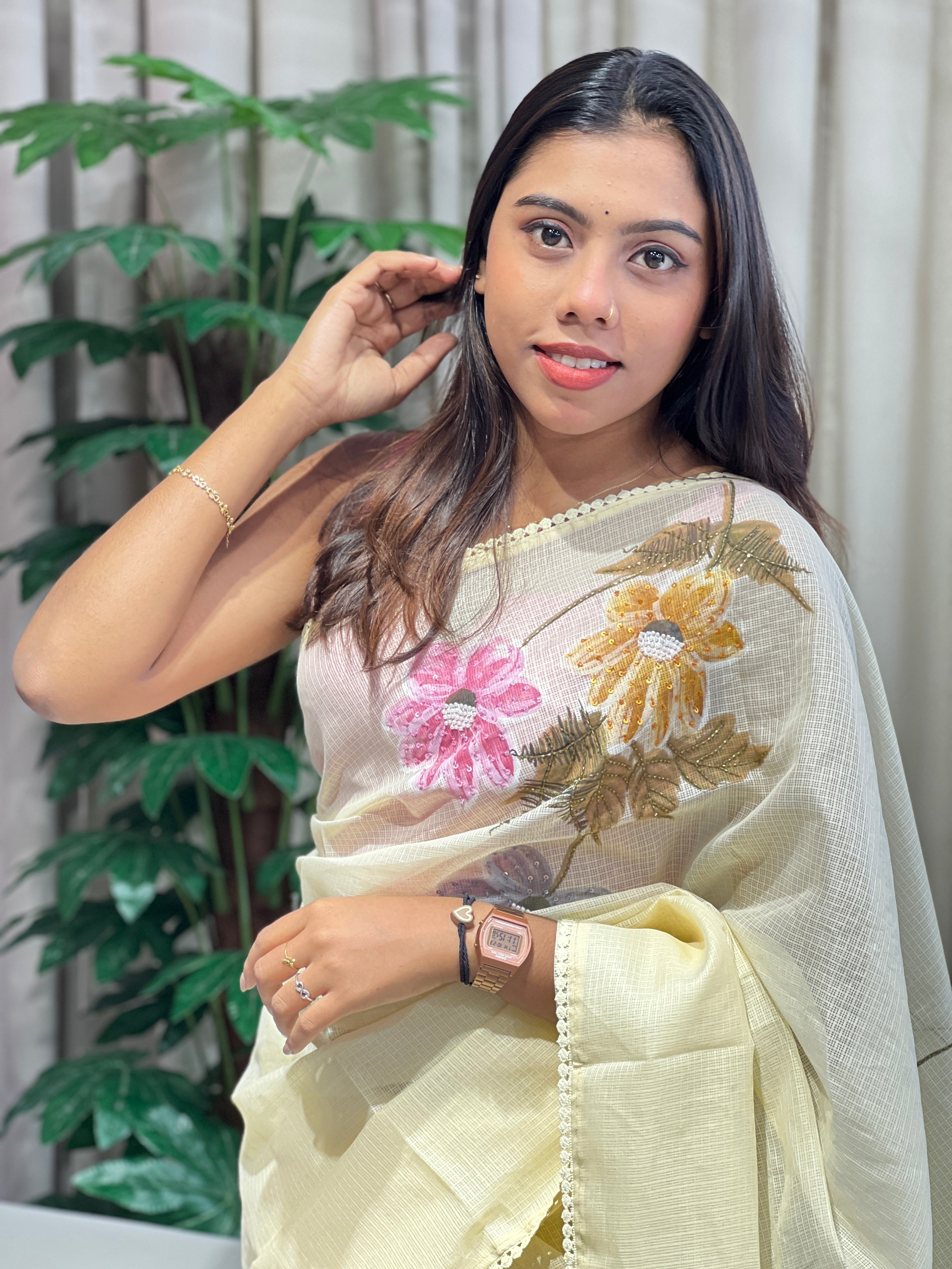 Floral Patterned Silky Kota Saree | BLD1848