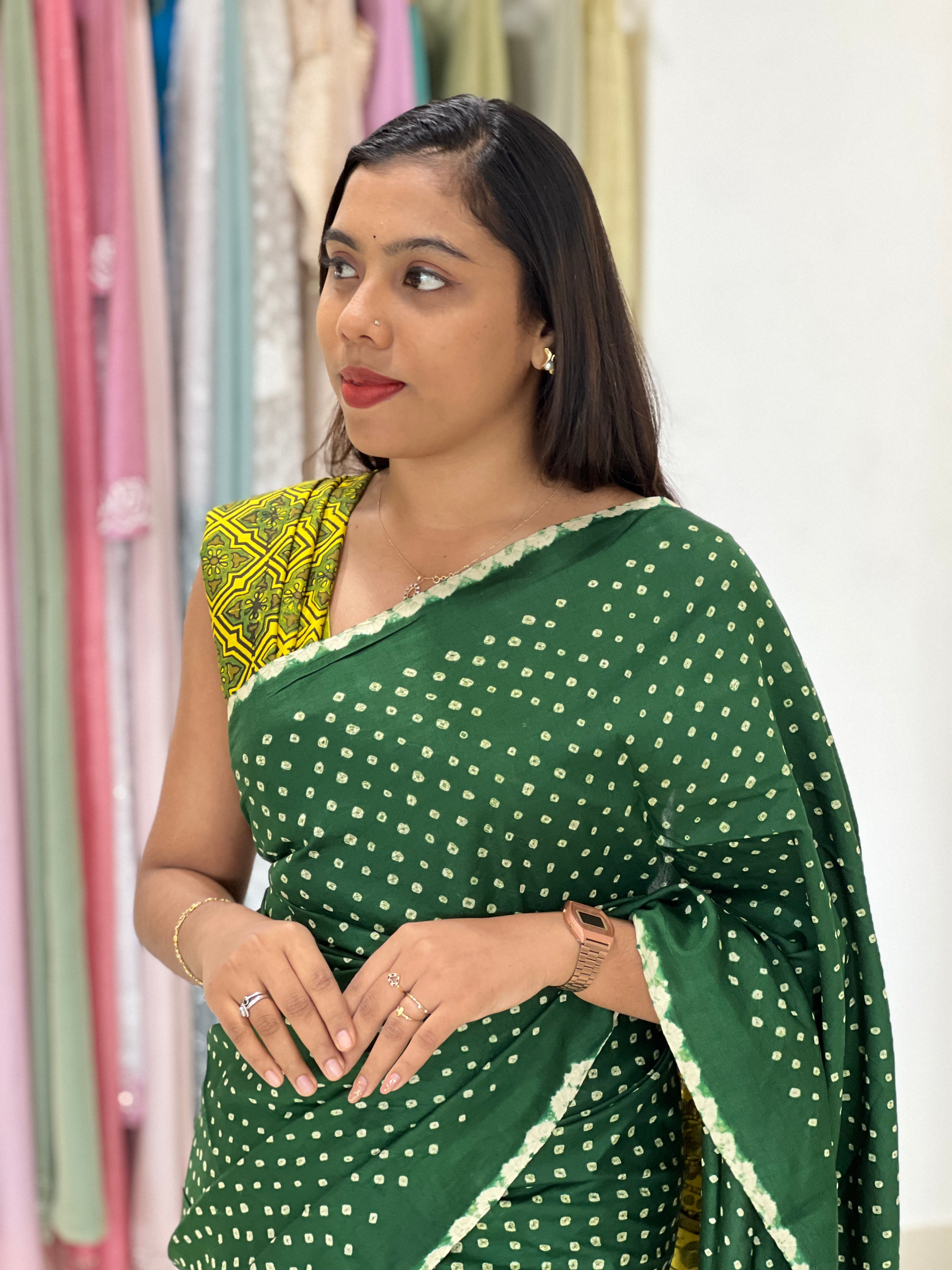 Hand Tie & Dye and Ajrakh Pattern Tussar Saree | MSB157