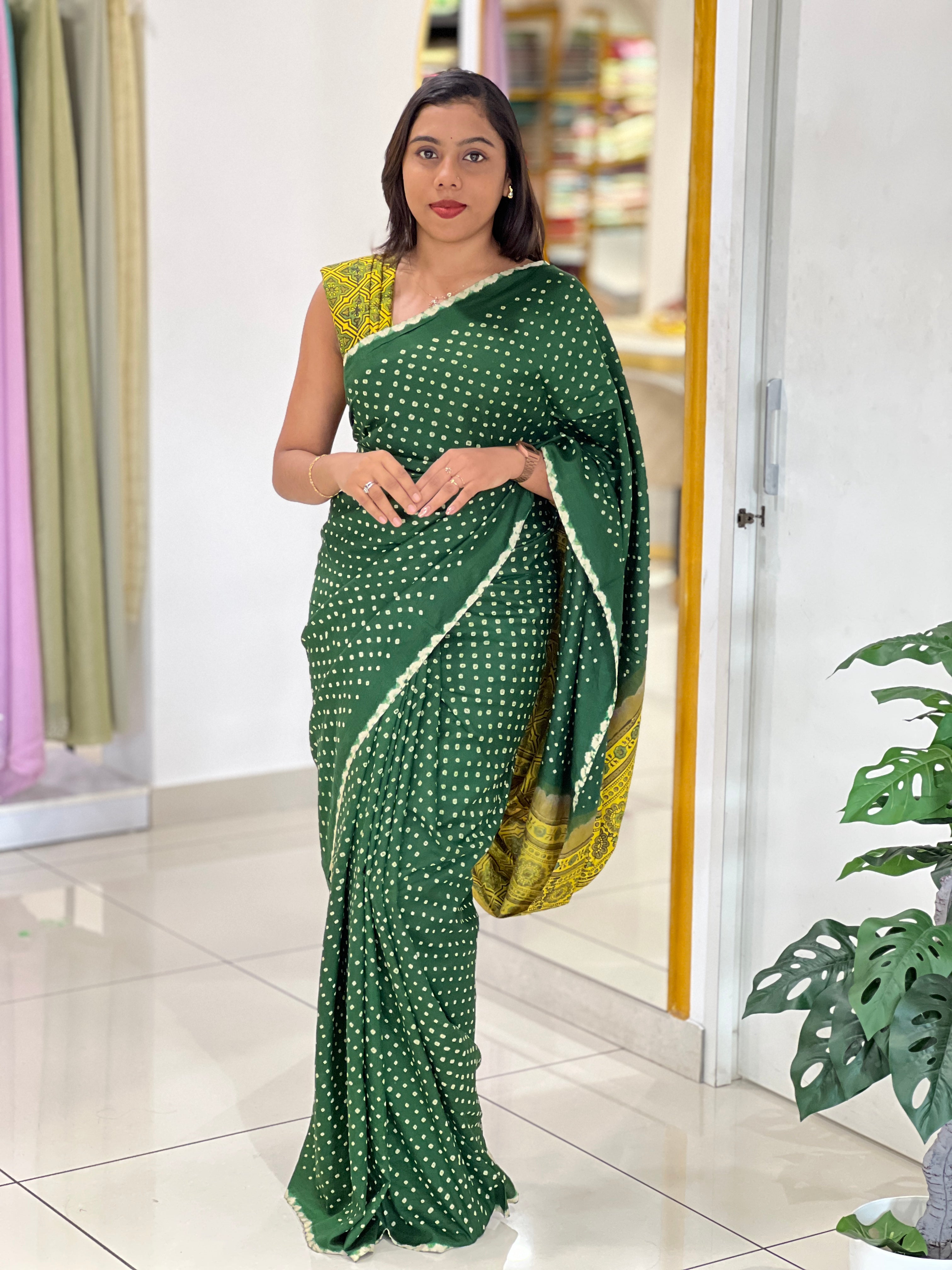 Hand Tie & Dye and Ajrakh Pattern Tussar Saree | MSB157