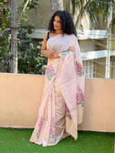 Floral Print Design Linen Saree | TOT121