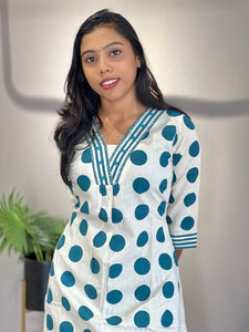 Polka Dot Pattern Printed Cotton Kurta Top & Bottom | DVC114