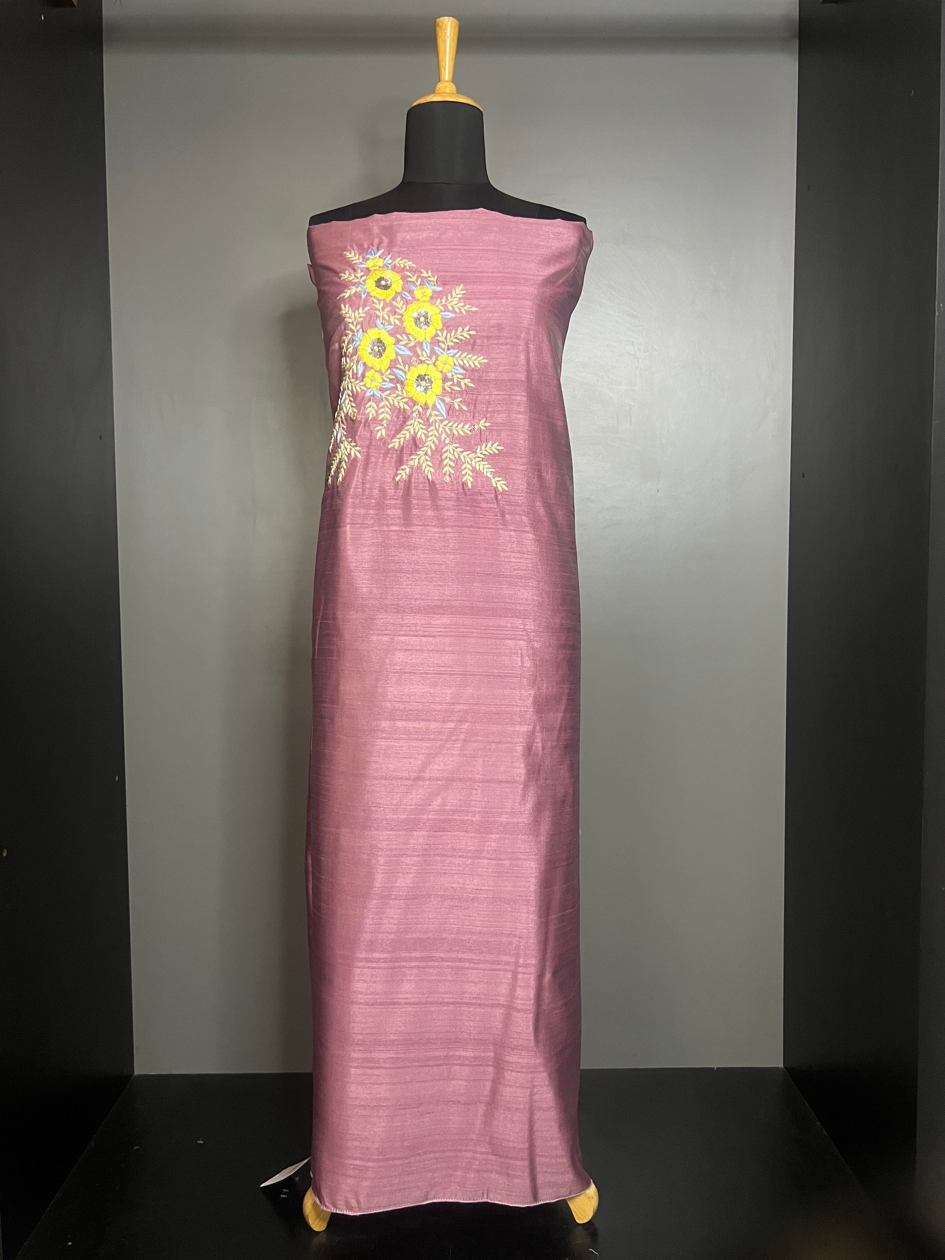 Floral Embroidery Pattern  Semi Silk Kurta Material | DN216