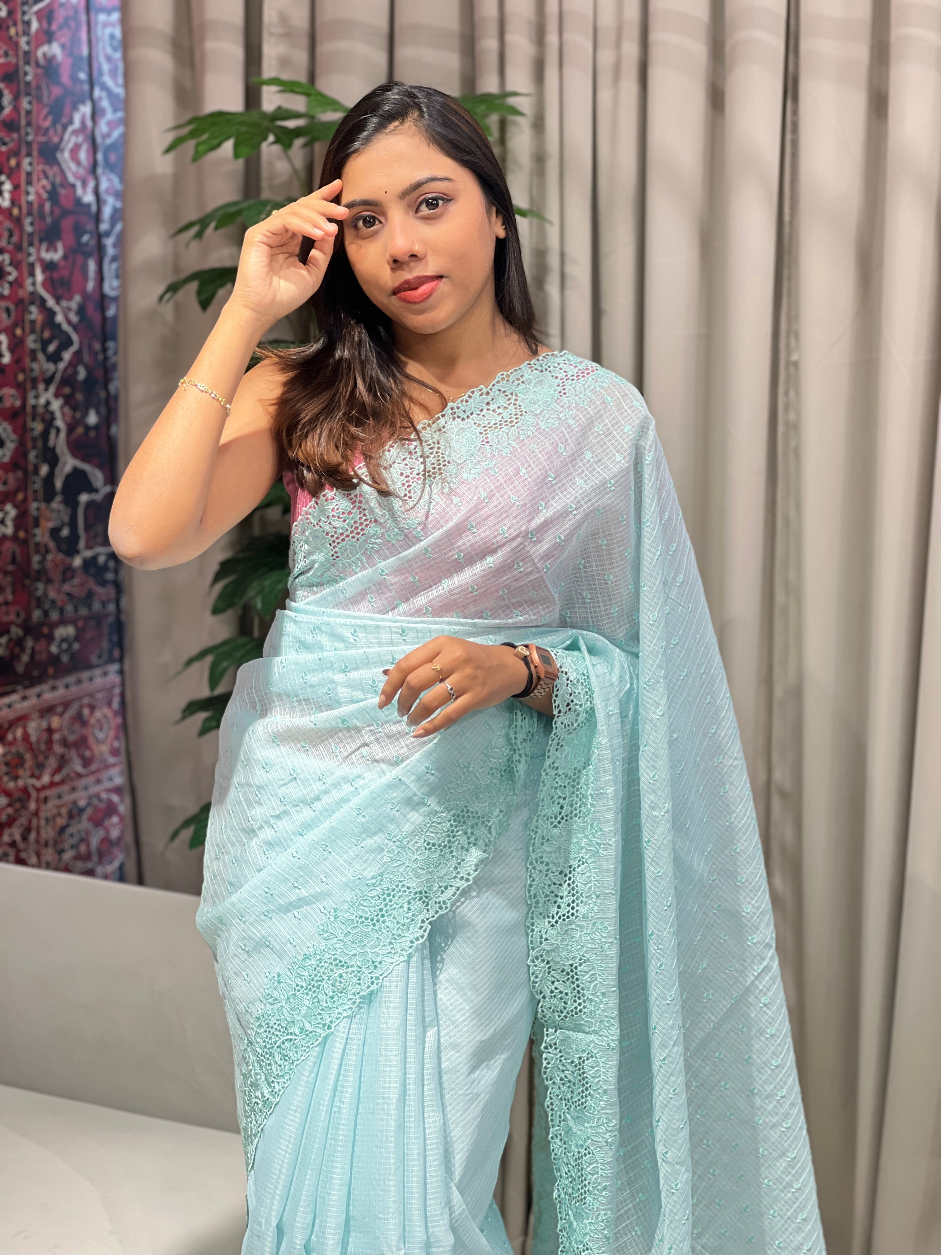 Floral Cutwork Machine Embroidery Detailed Kota Saree | BLD1853