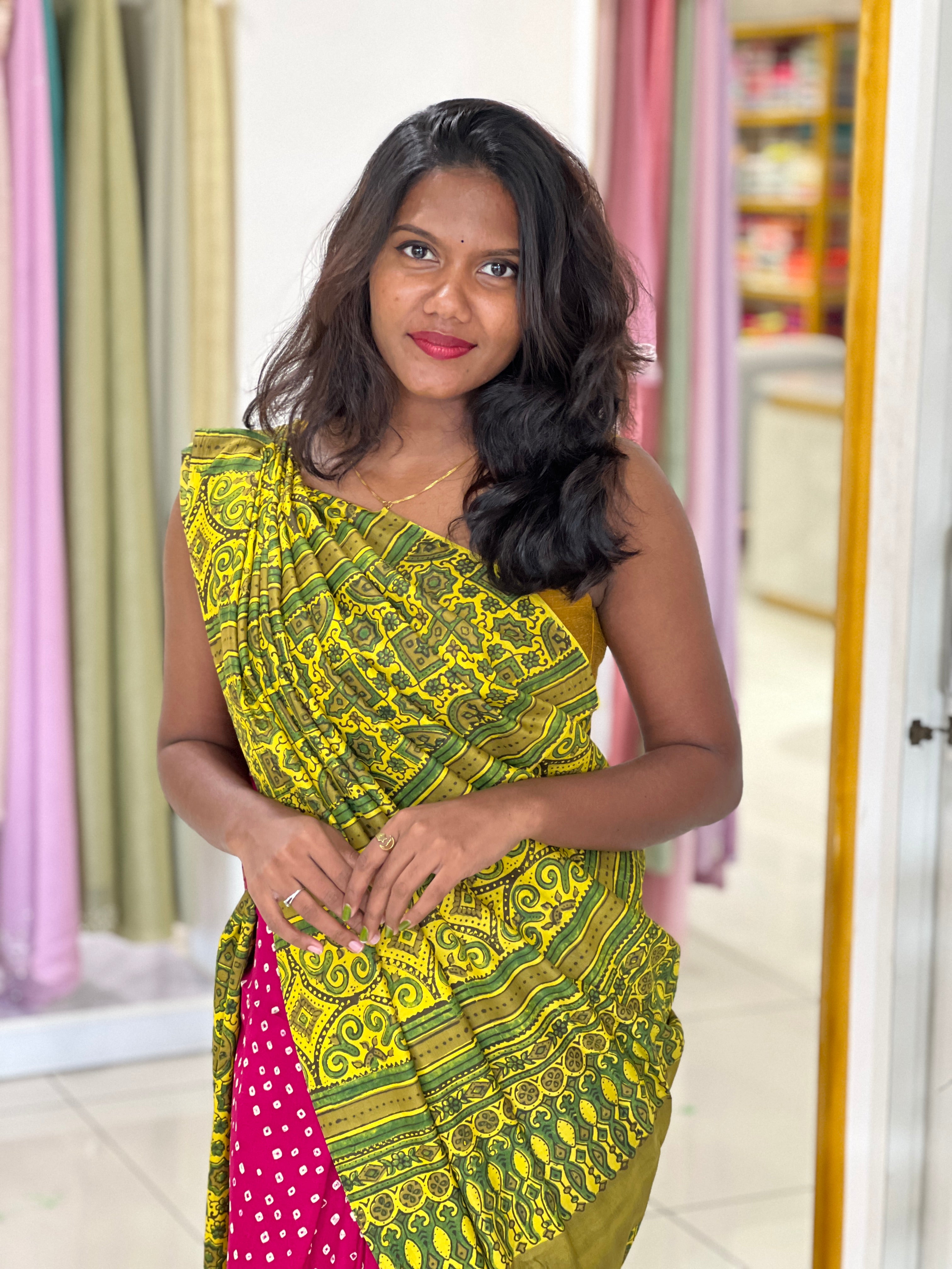 Hand Tie & Dye and Ajrakh Pattern Tussar Saree | MSB156