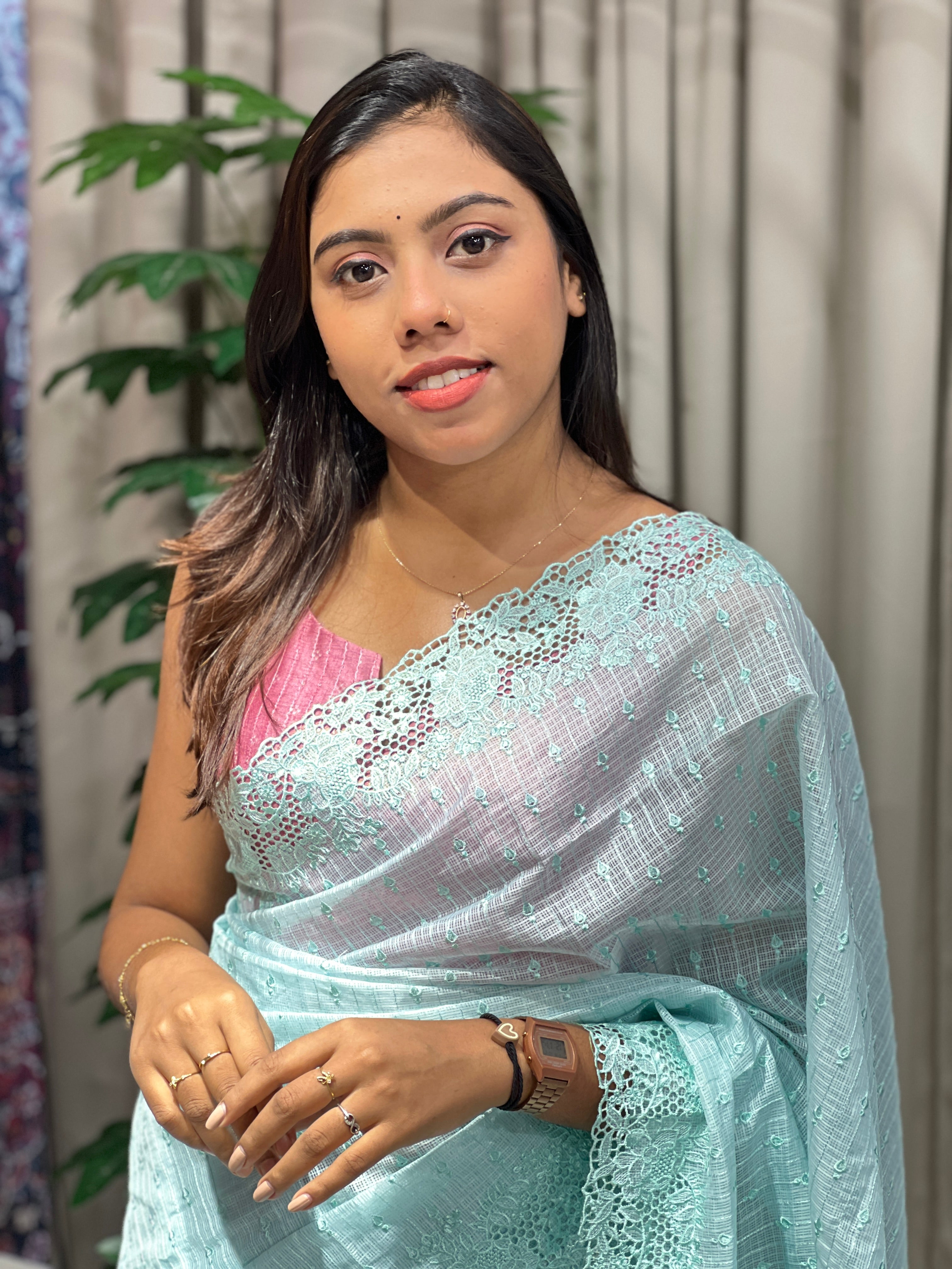 Floral Cutwork Machine Embroidery Detailed Kota Saree | BLD1853