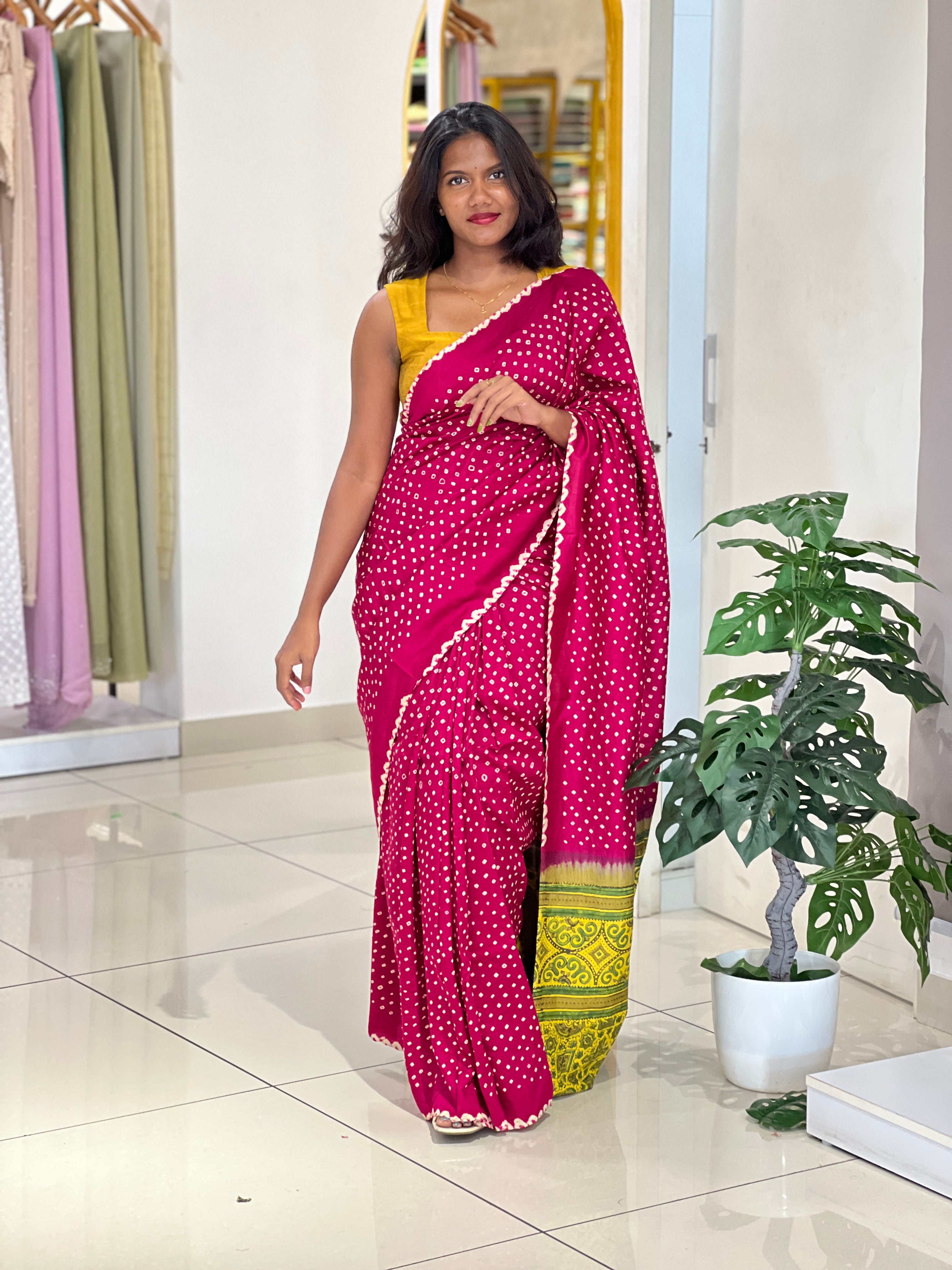Hand Tie & Dye and Ajrakh Pattern Tussar Saree | MSB156