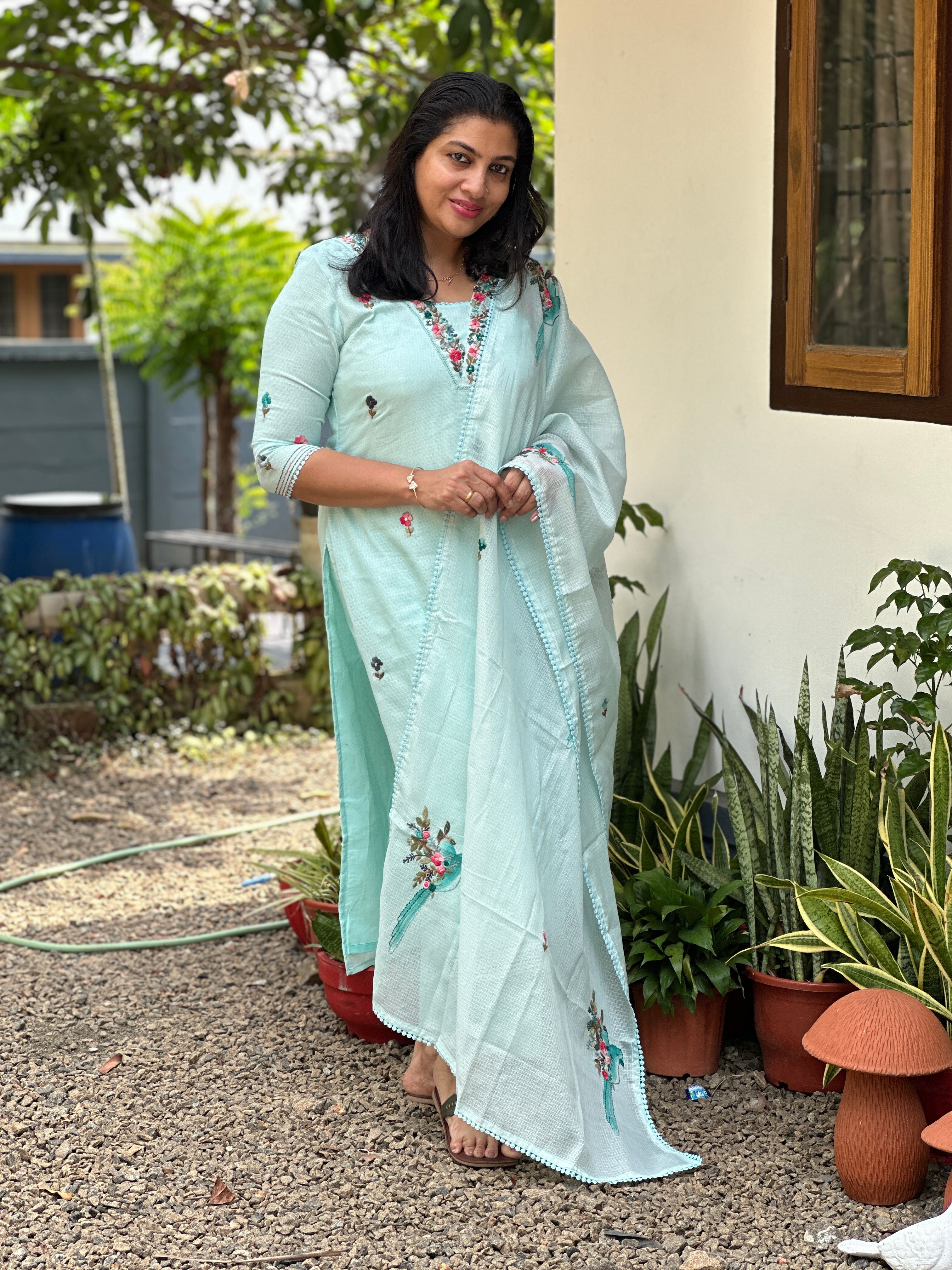 Hand Embroidery Banarasi Kota Salwar Set | BLD1007