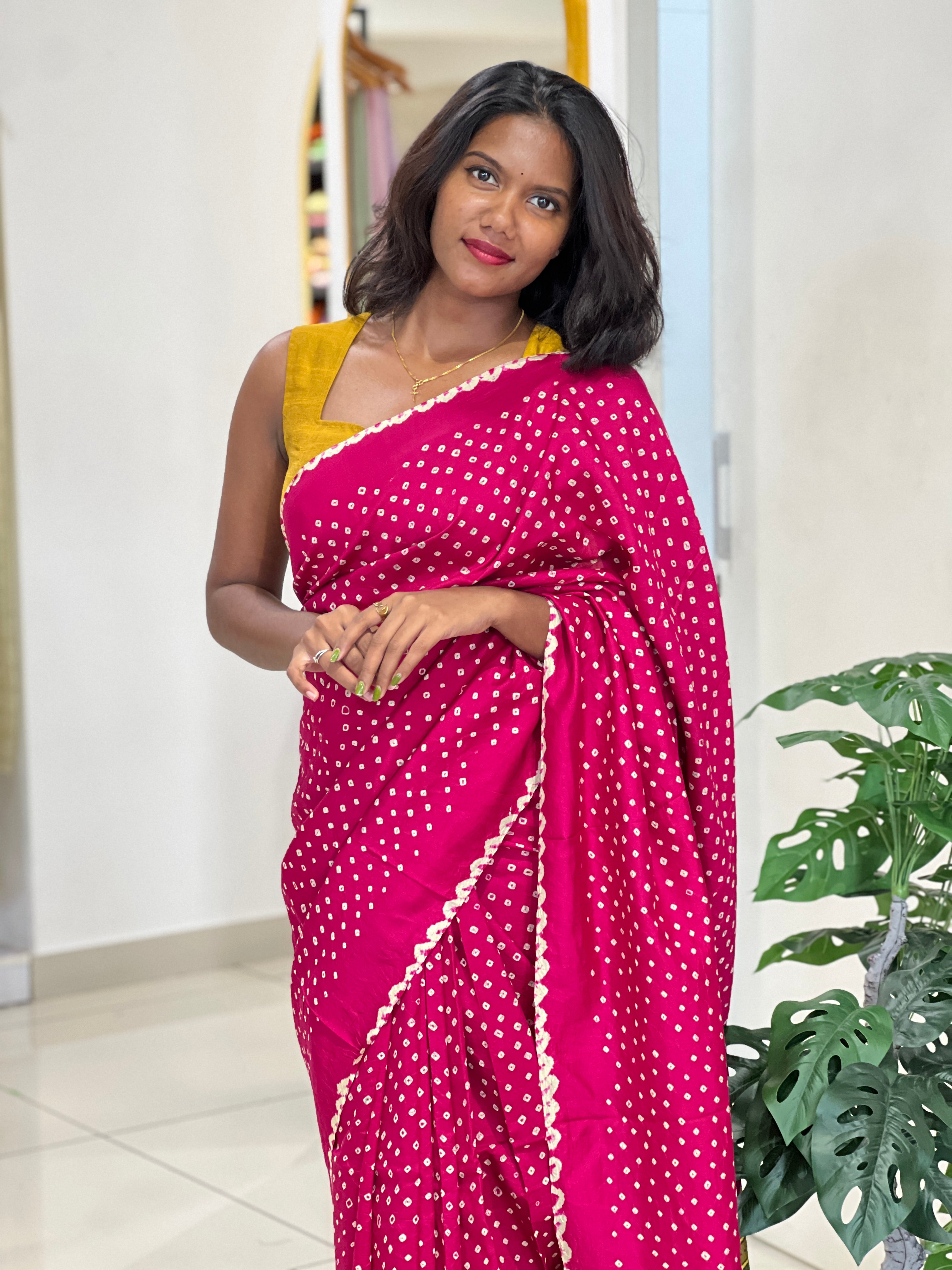 Hand Tie & Dye and Ajrakh Pattern Tussar Saree | MSB156