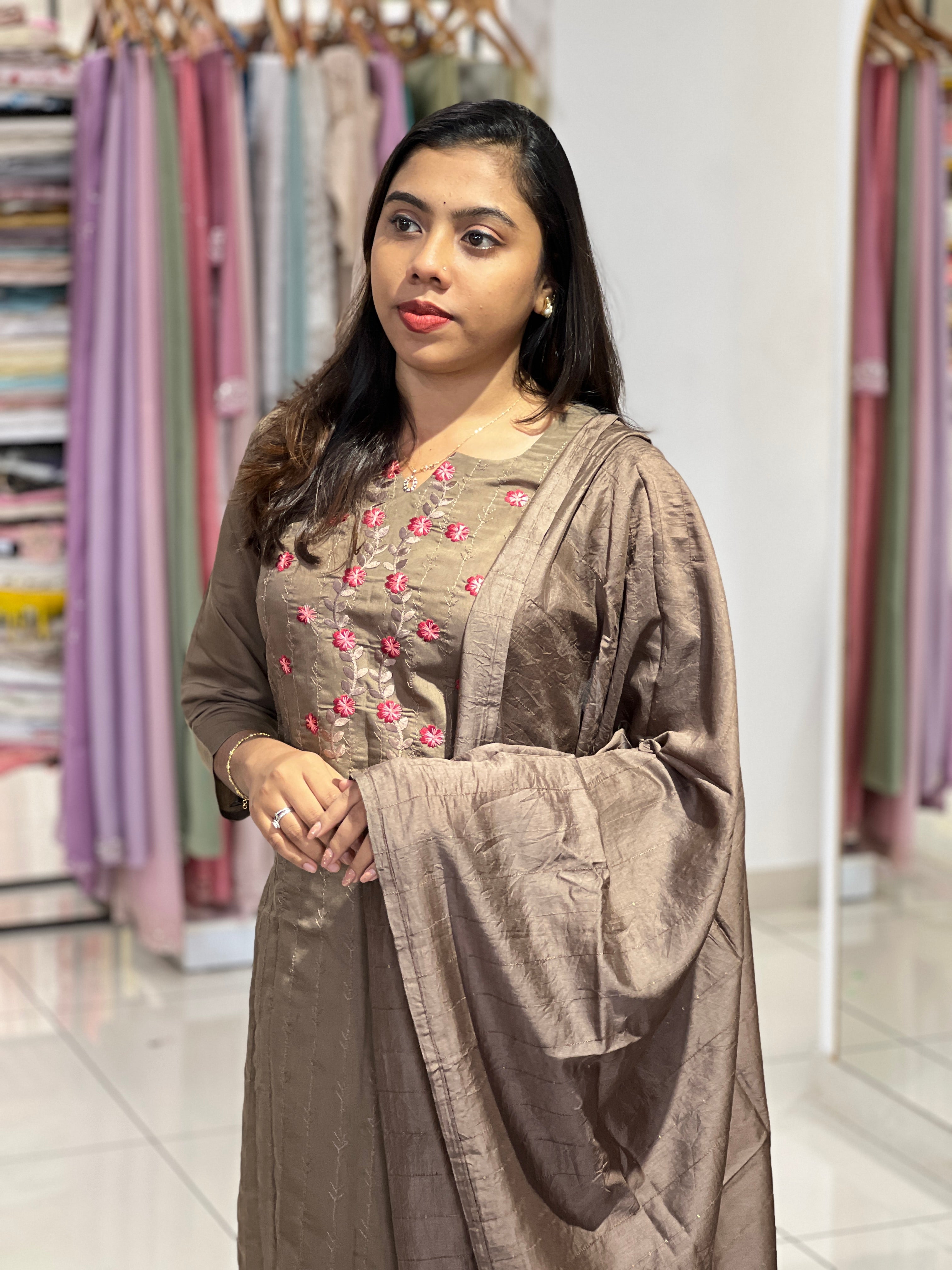 Machine Embroidery Semi Silk Kurta Set | IHP120