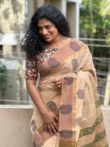 Block Printed Cotton Saree | UDF123