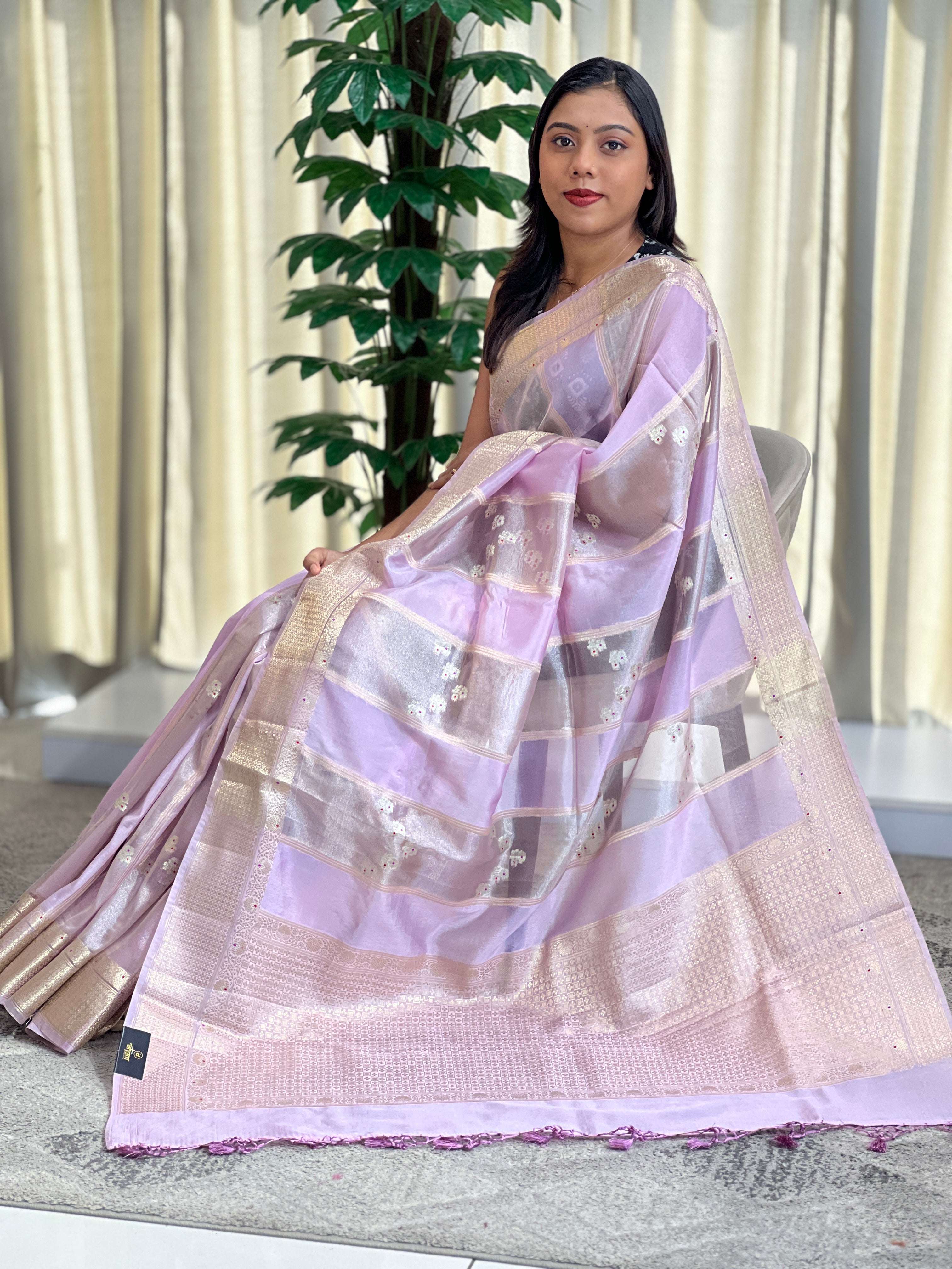 Stripe Pattern Organza Saree | MB134
