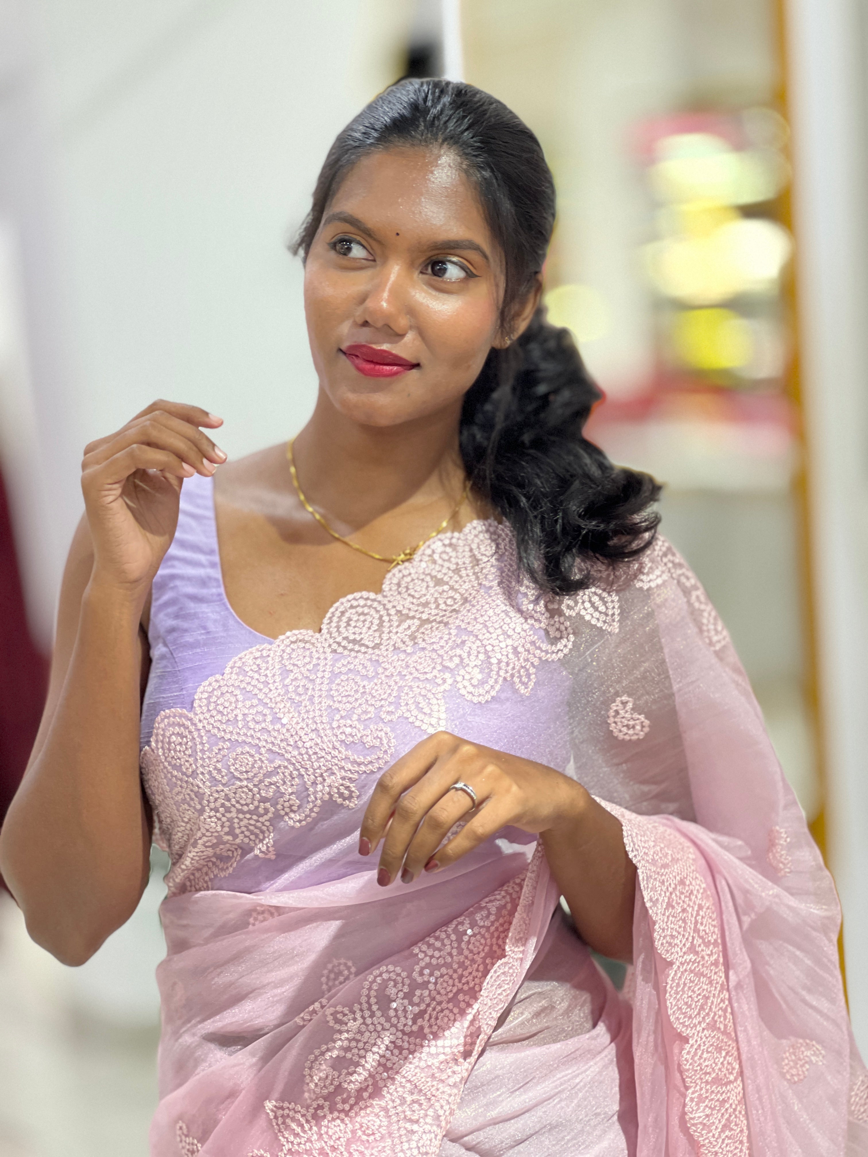 Machine Embroidery Detailed Shimmer Organza Saree | BLD1831