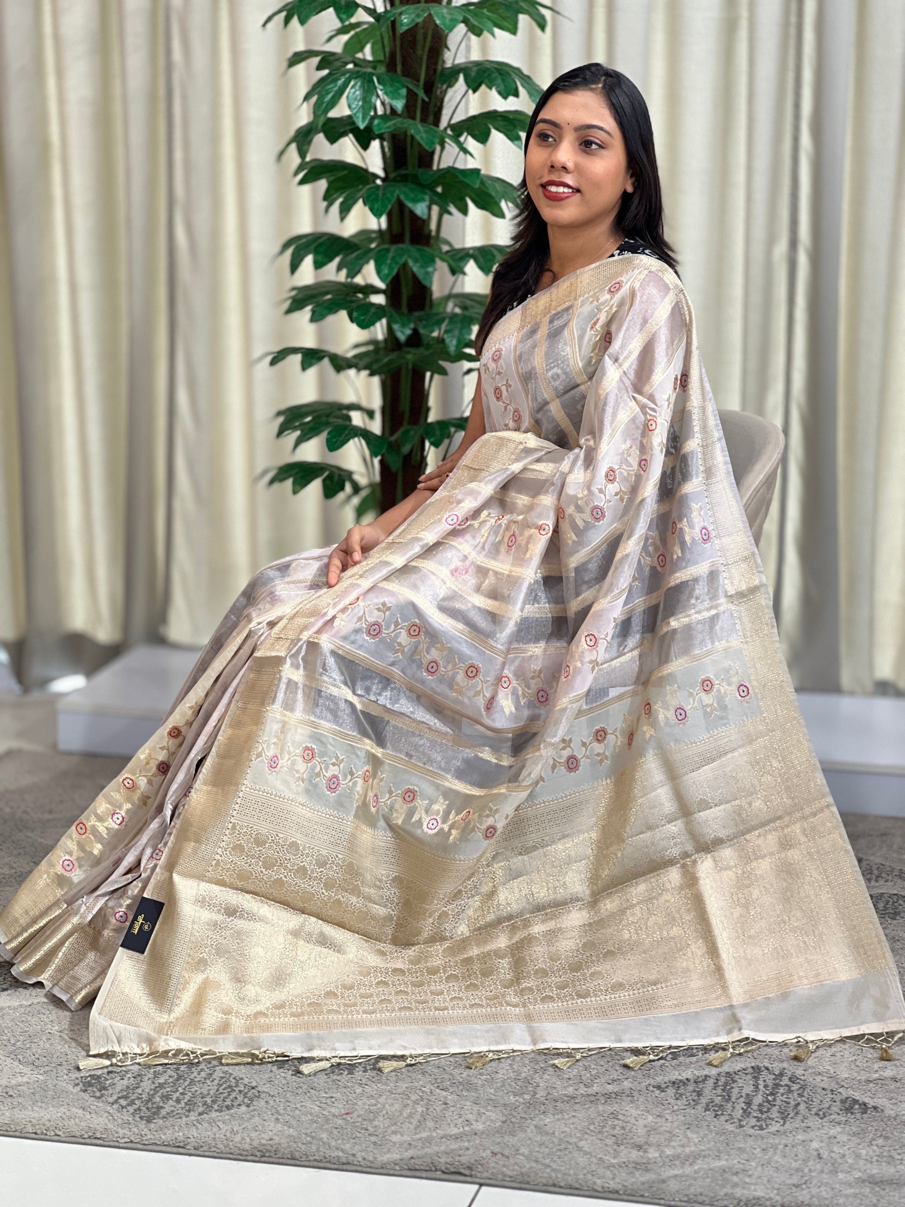 Stripe Pattern Organza Saree | MB139