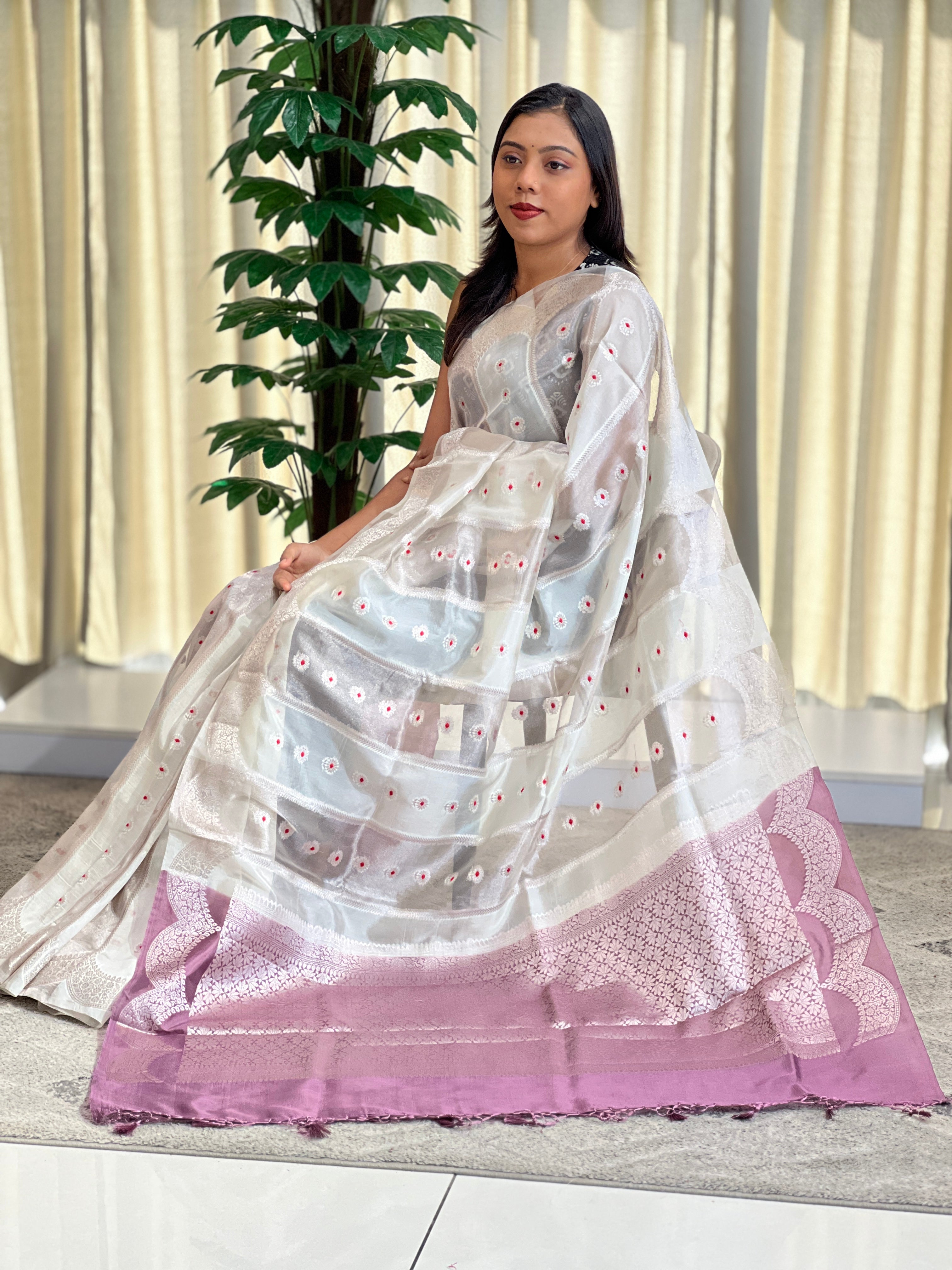 Scallop Pattern Organza Saree | MB136