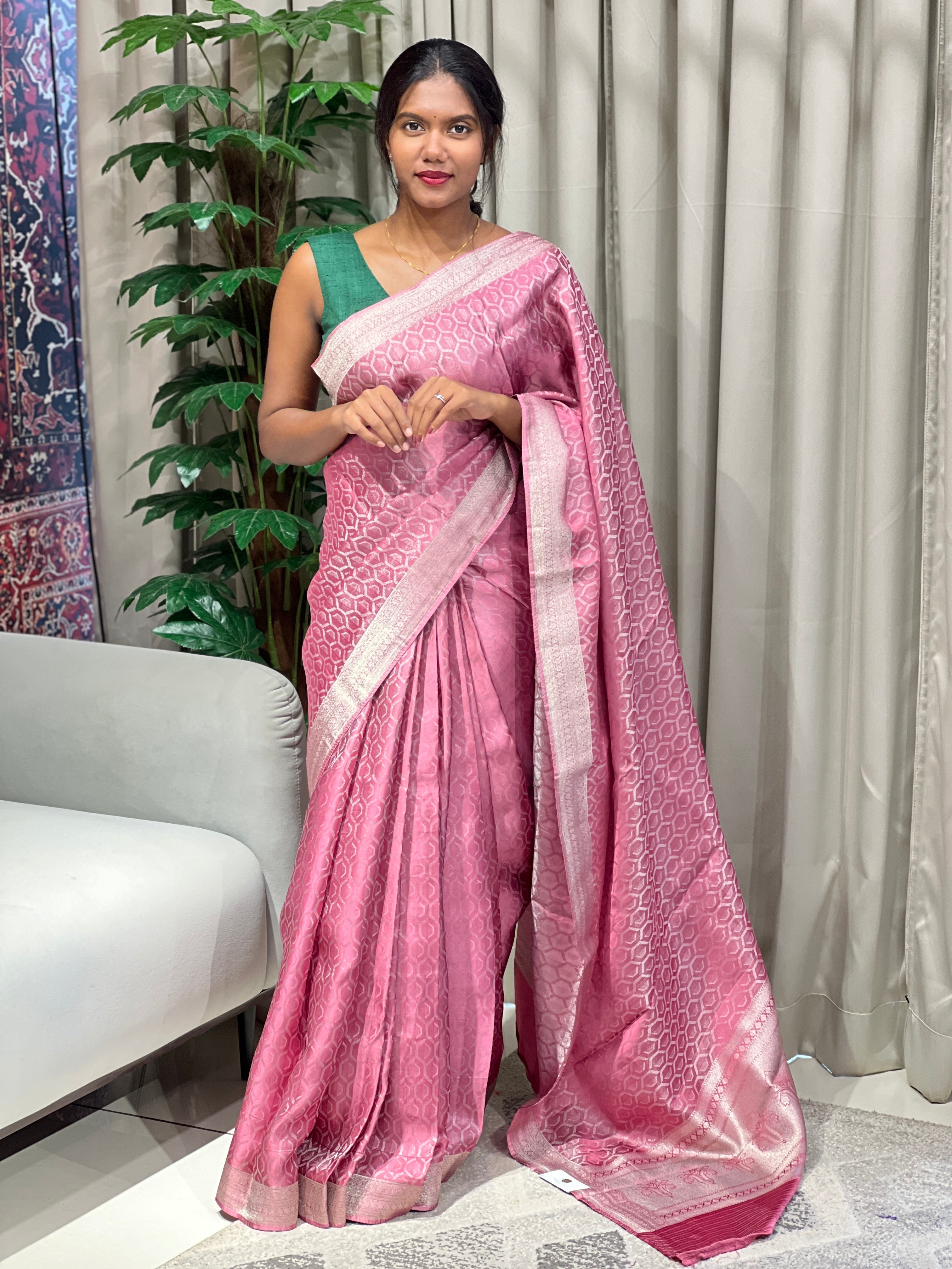 Silver Zari Woven Soft Silk Saree | YNG714