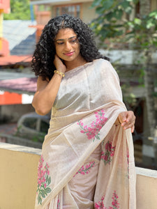 Floral Print Design Linen Saree | TOT121