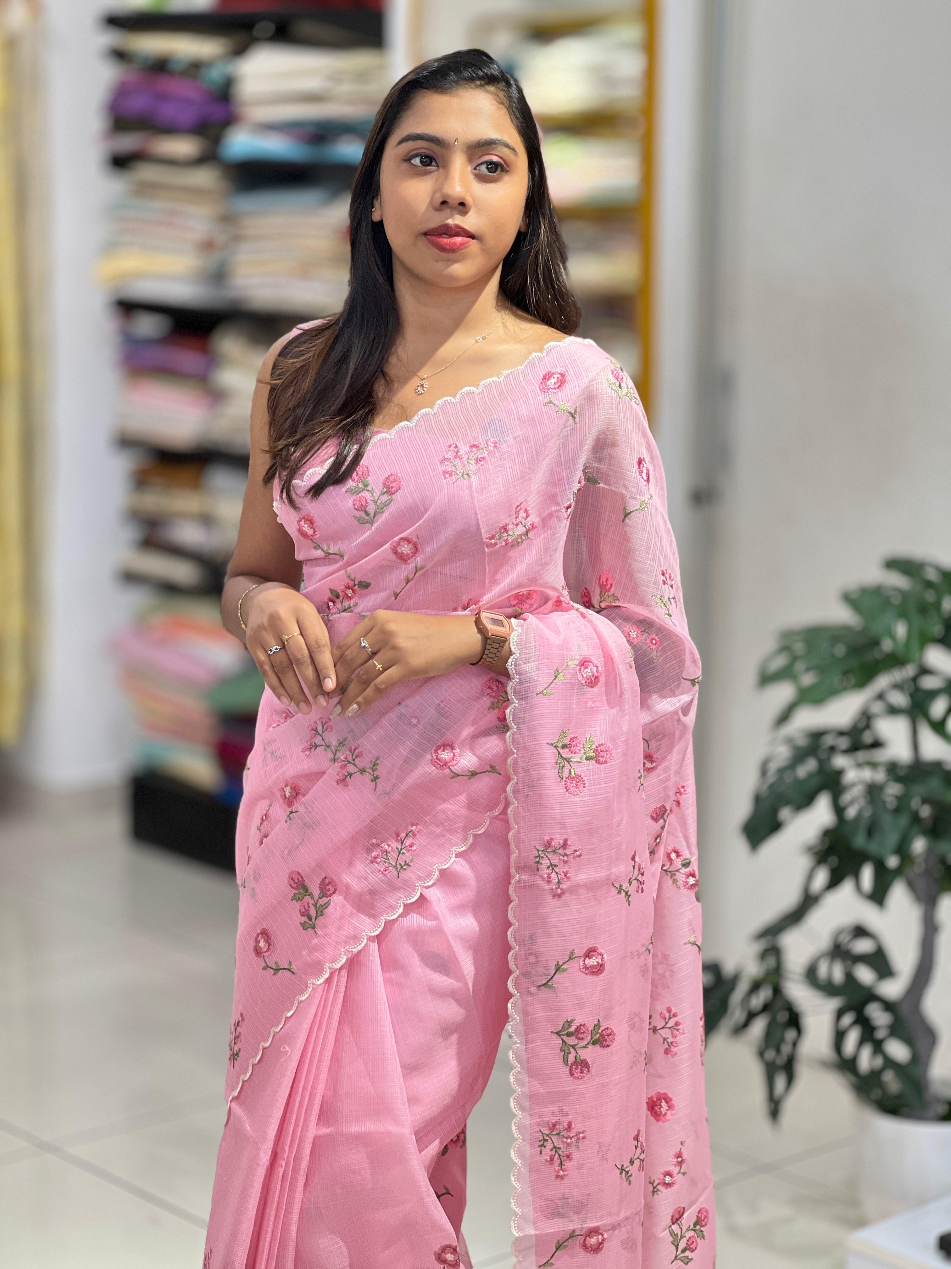 Floral Machine Embroidery Detailed Kota Saree | PKS164