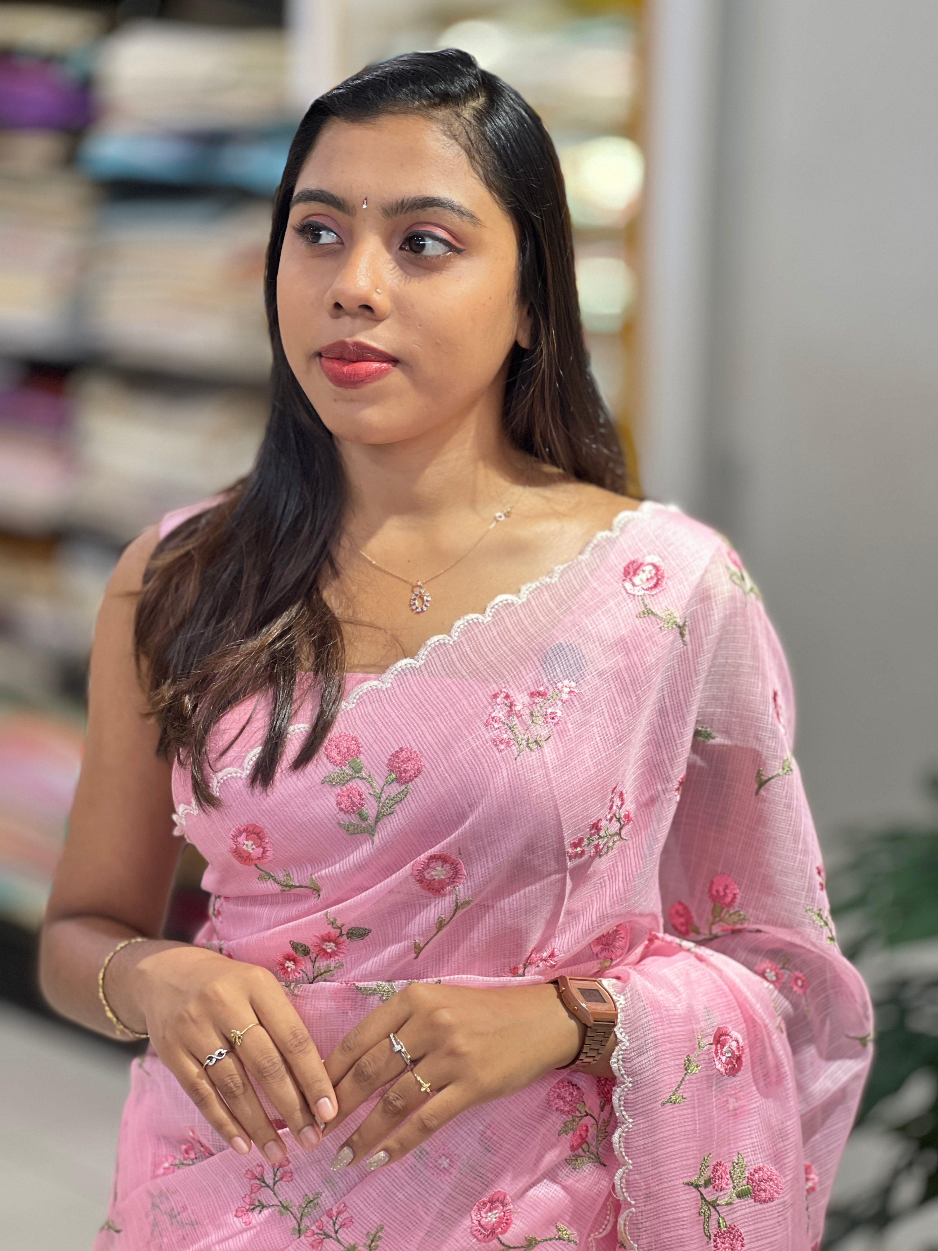 Floral Machine Embroidery Detailed Kota Saree | PKS164