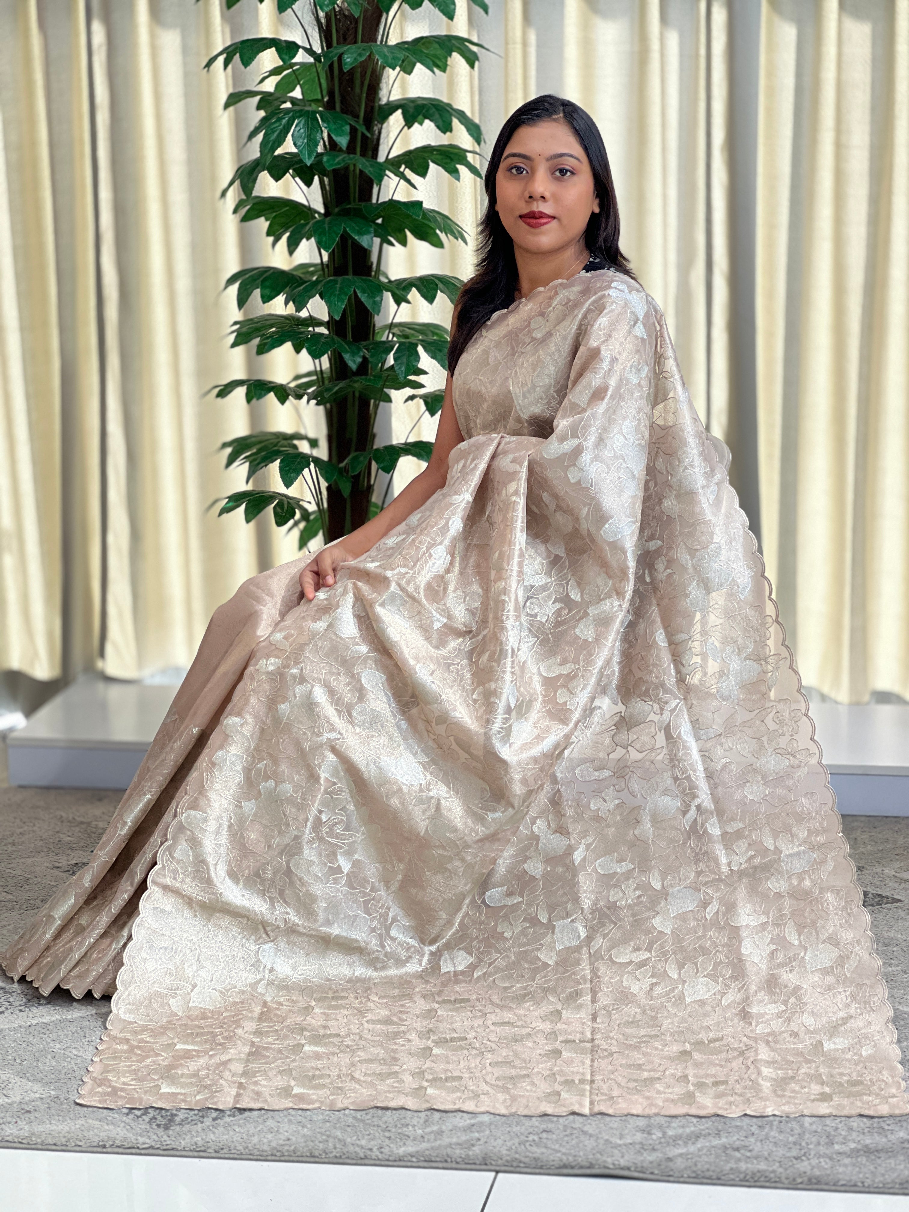 Floral Embroidered Viscose Organza Saree | MB155